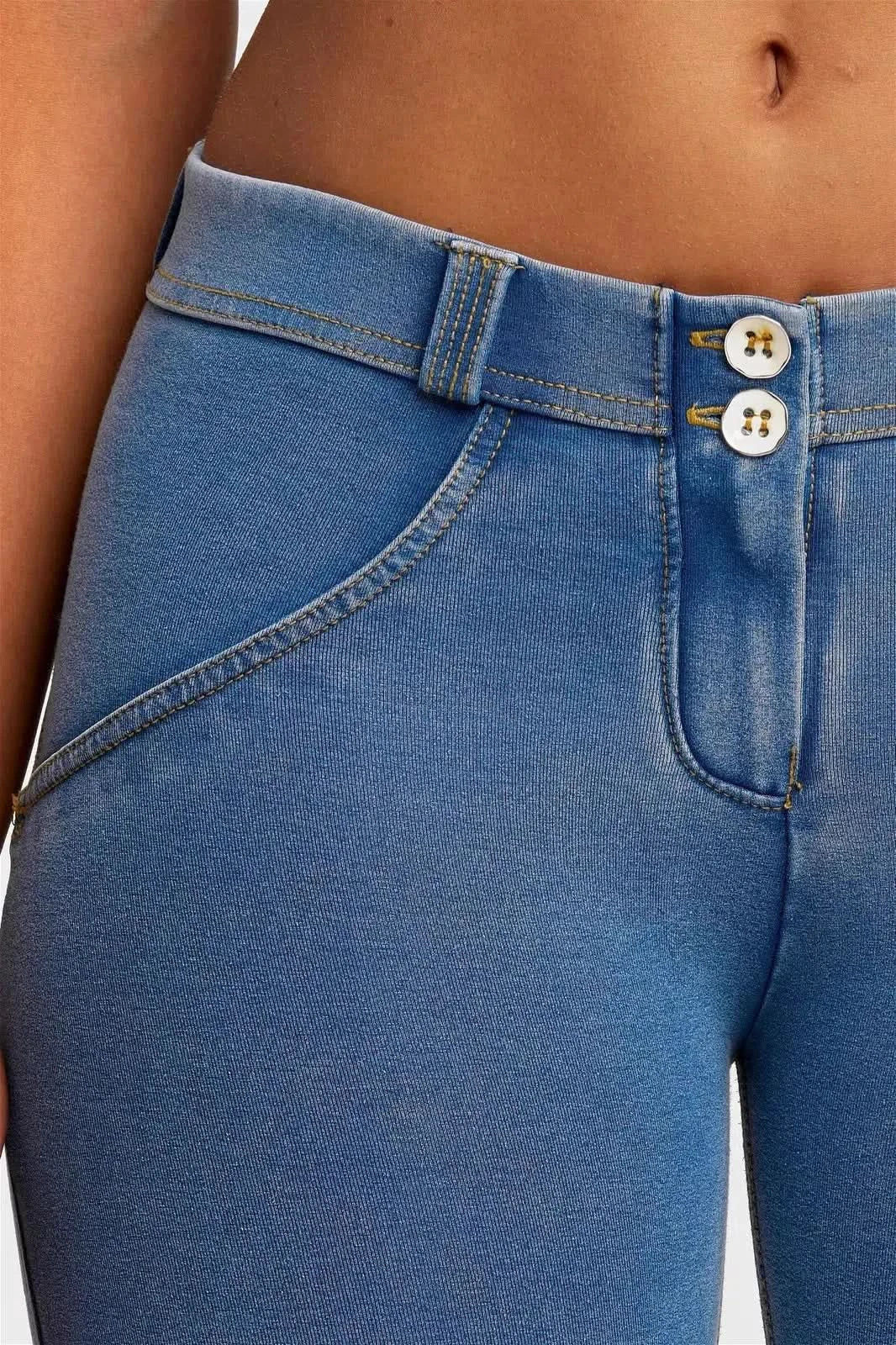 WRUP Denim - Mid Rise - Full Length - Light Blue + Yellow Stitching - Image 11