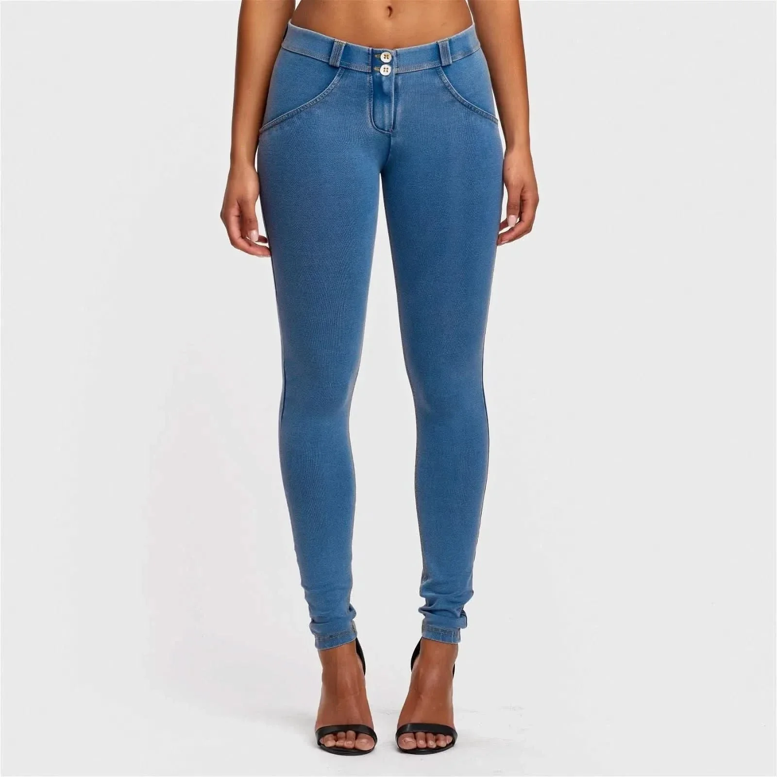 WRUP Denim - Mid Rise - Full Length - Light Blue + Yellow Stitching - Image 6