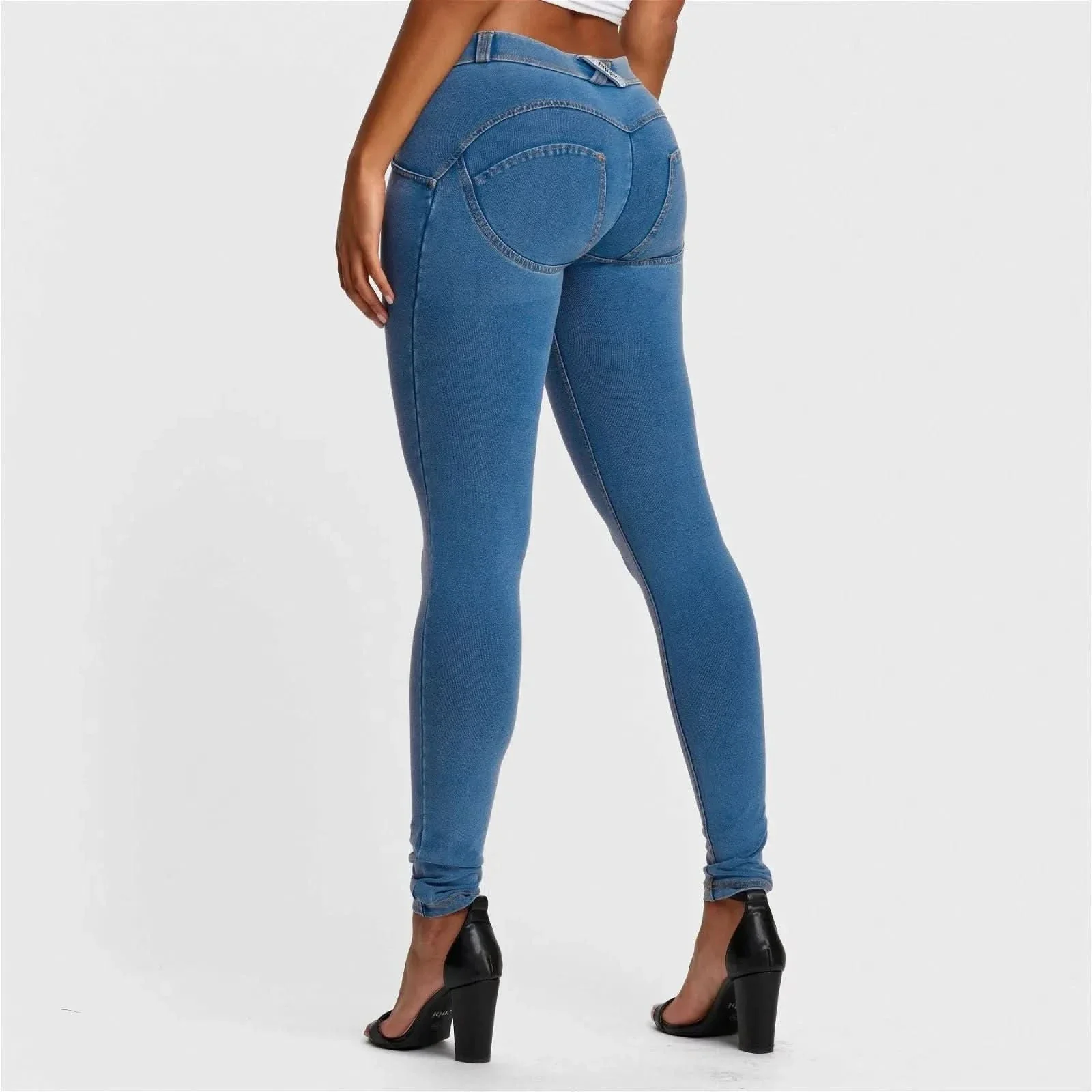 WRUP Denim - Mid Rise - Full Length - Light Blue + Yellow Stitching - Image 7