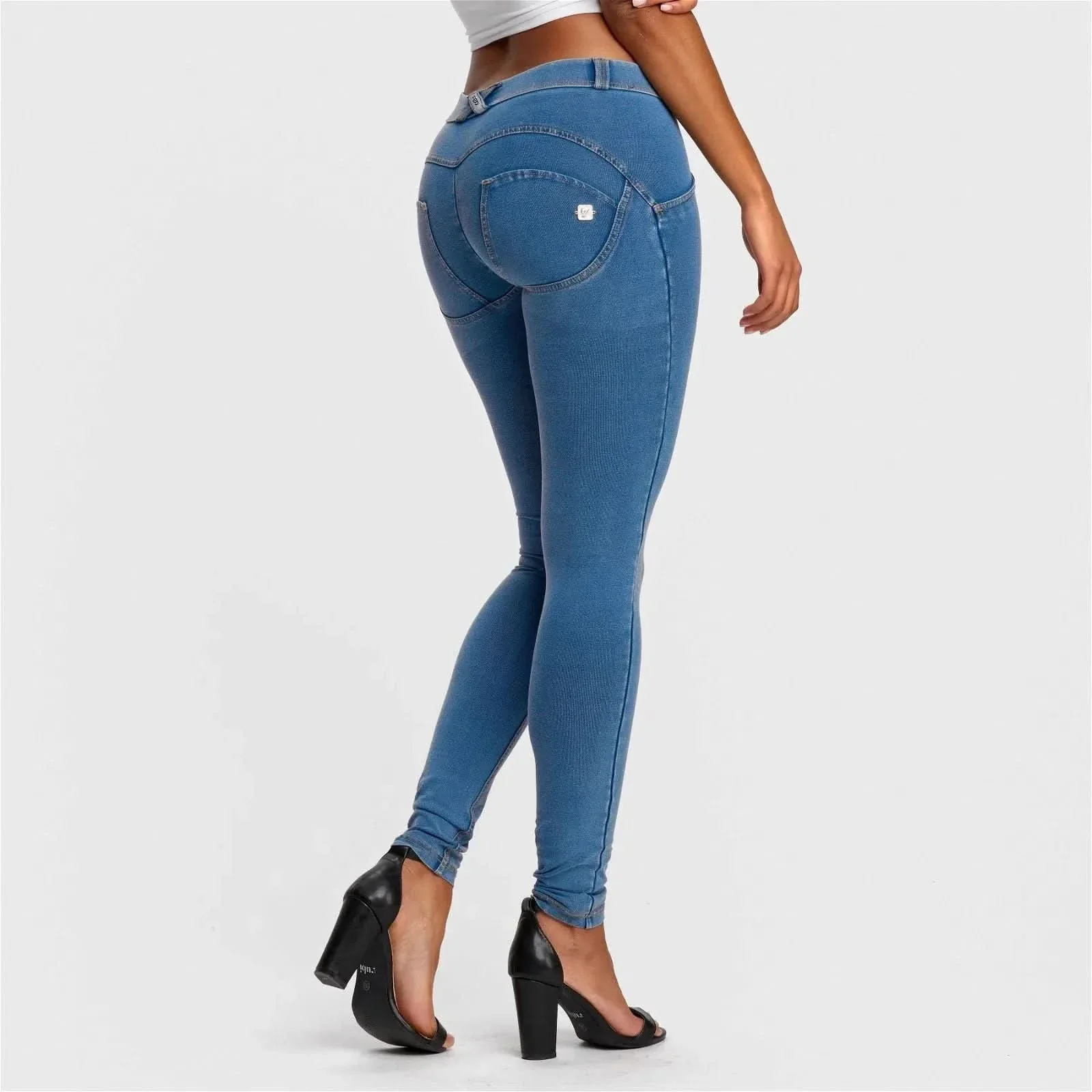 WRUP Denim - Mid Rise - Full Length - Light Blue + Yellow Stitching - Image 8