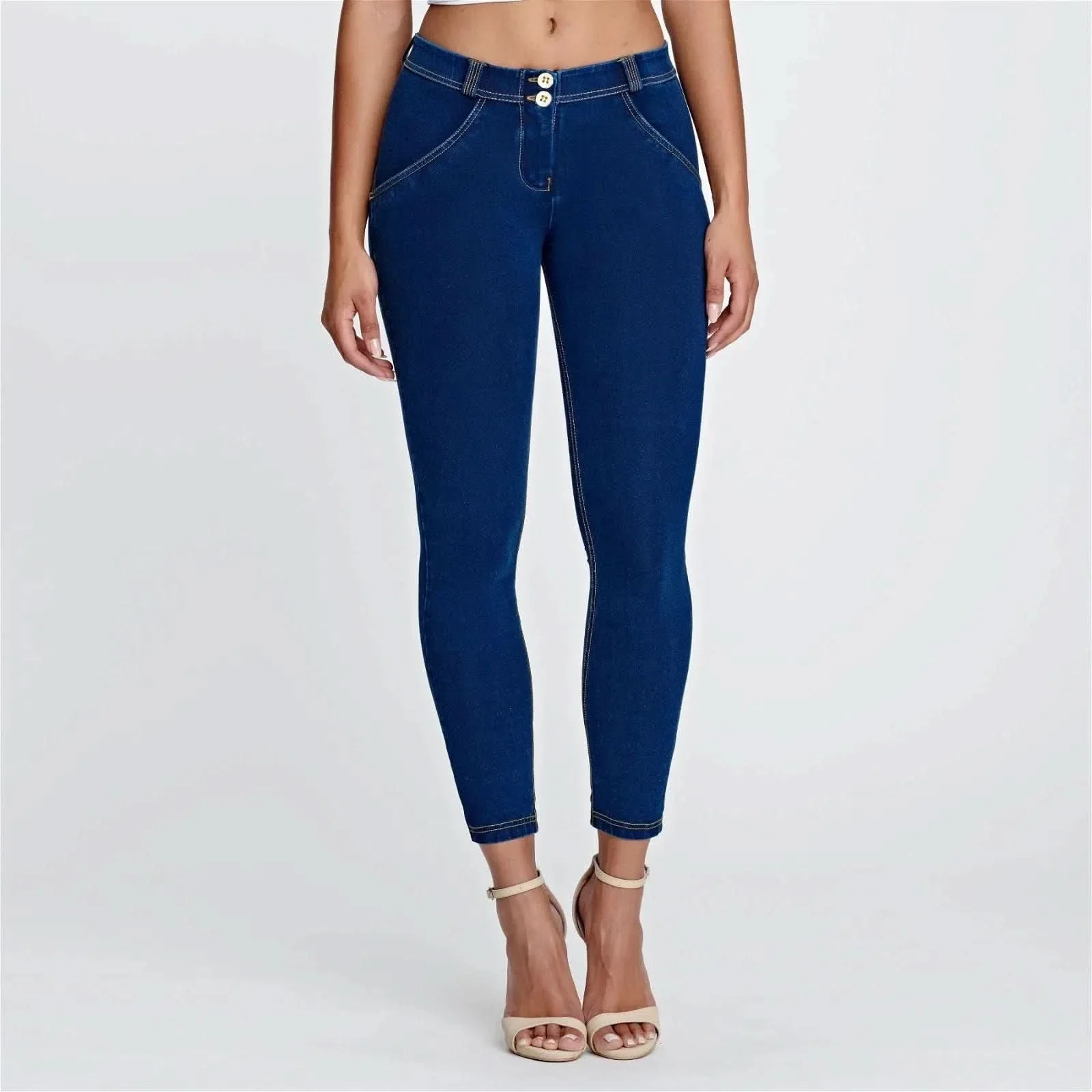 WRUP Denim - Mid Rise - Ankle Length - Dark Blue + Yellow Stitching - Image 5