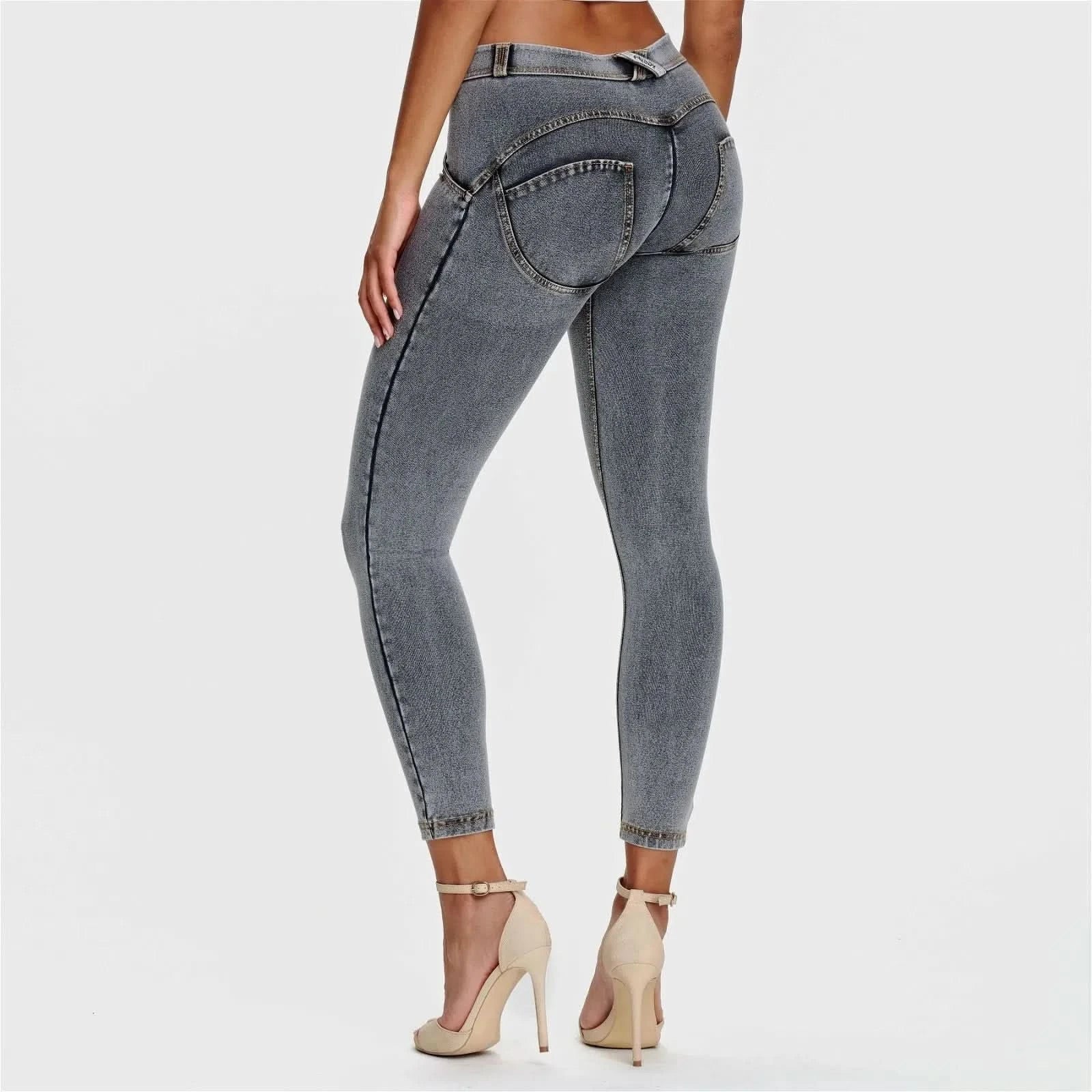 WRUP Denim - Mid Rise - Ankle Length - Grey + Yellow Stitching - Image 3