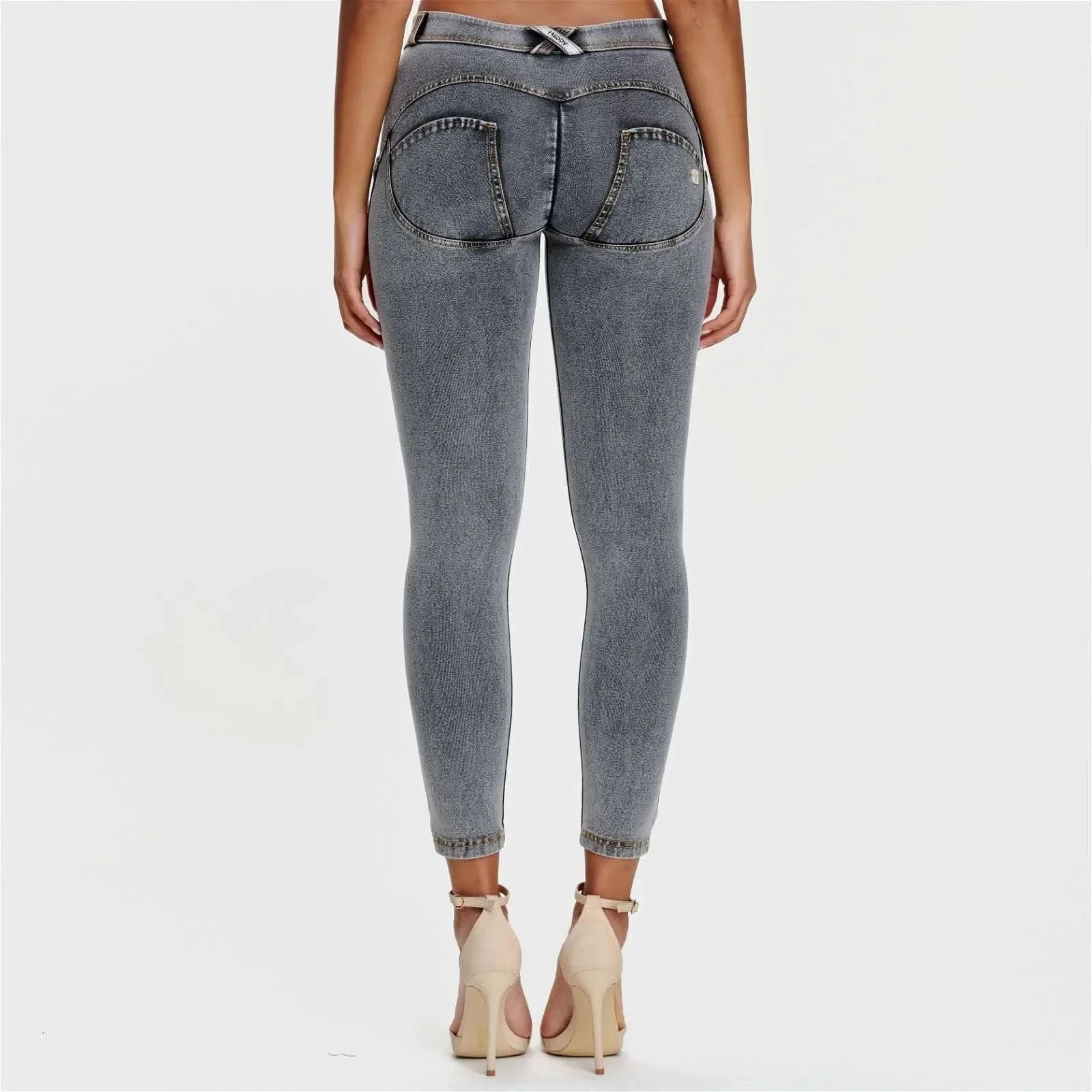 WRUP Denim - Mid Rise - Ankle Length - Grey + Yellow Stitching - Image 4