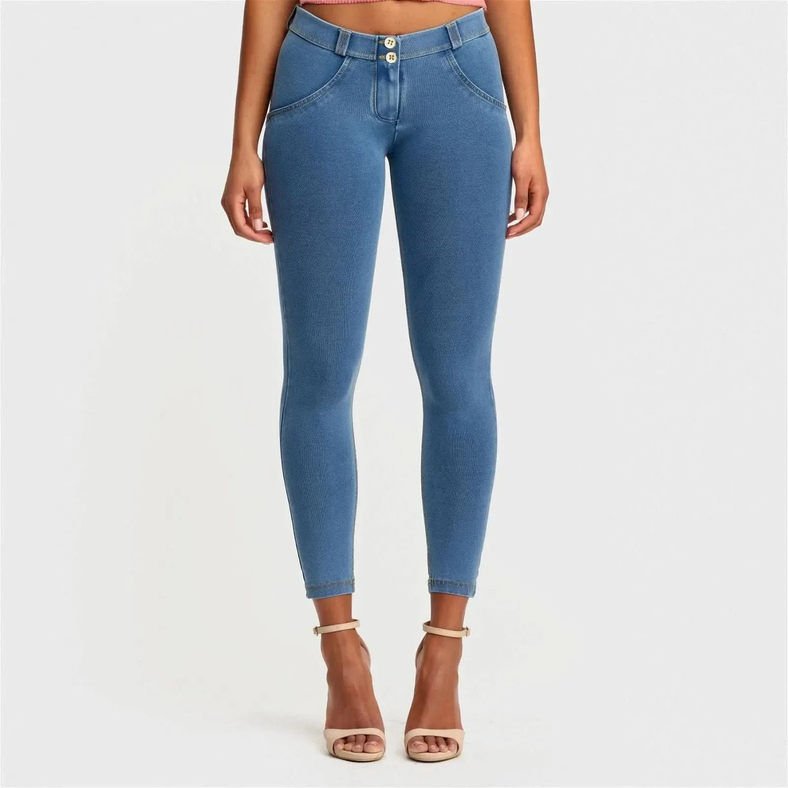 WRUP Denim - Mid Rise - Ankle Length - Light Blue + Yellow Stitching - Image 4