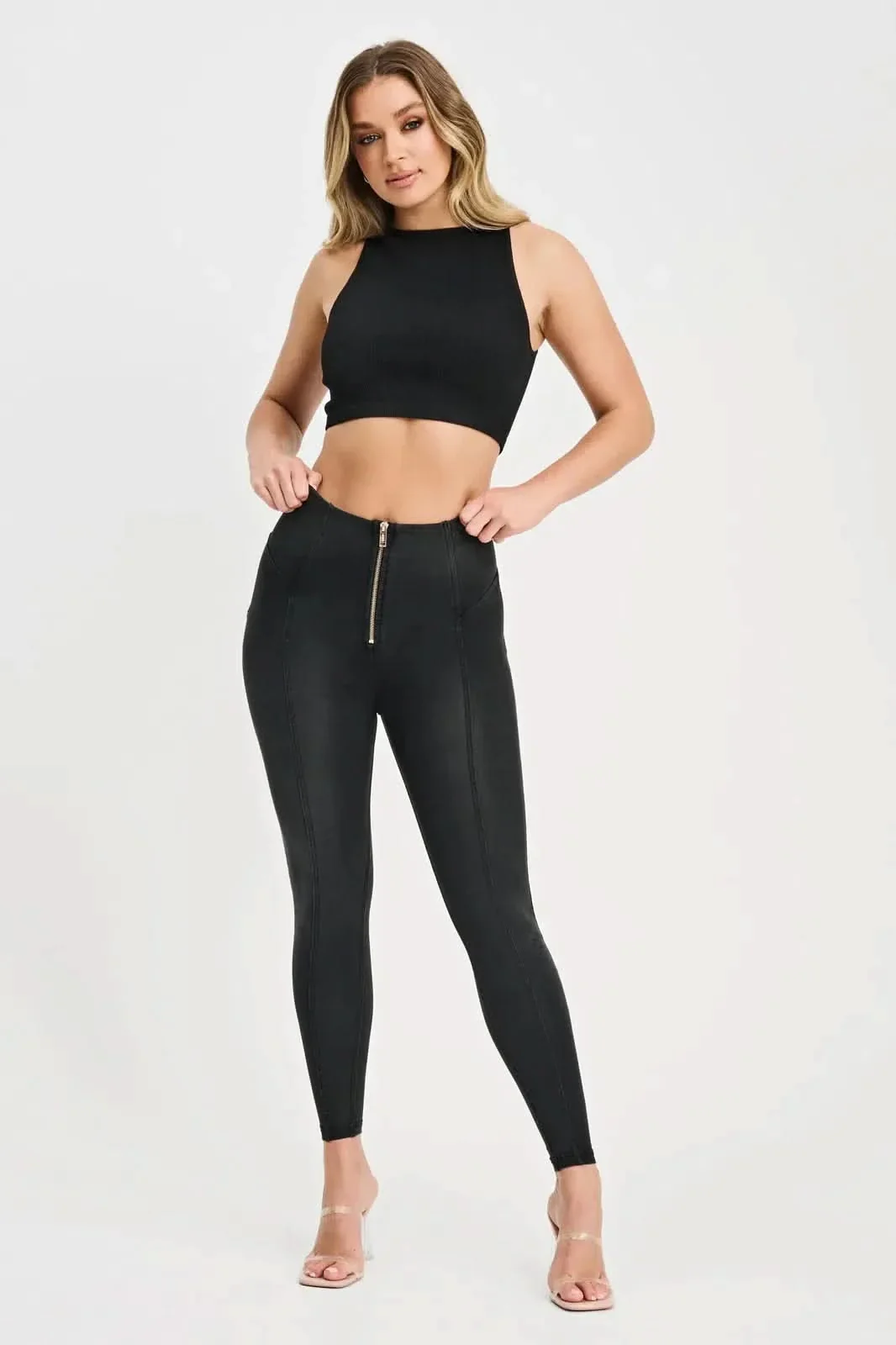 WRUP Denim with Feature Seam - High Waisted - Ankle Length - Black + Black Stitching - Image 2
