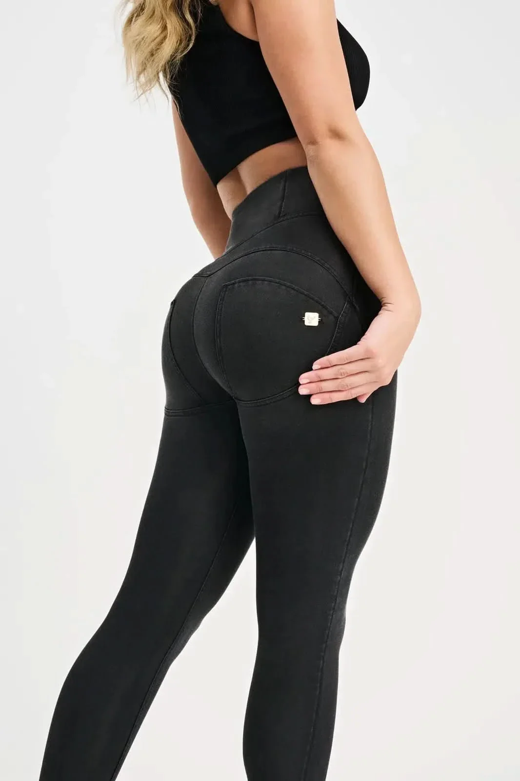 WRUP Denim with Feature Seam - High Waisted - Ankle Length - Black + Black Stitching - Image 5