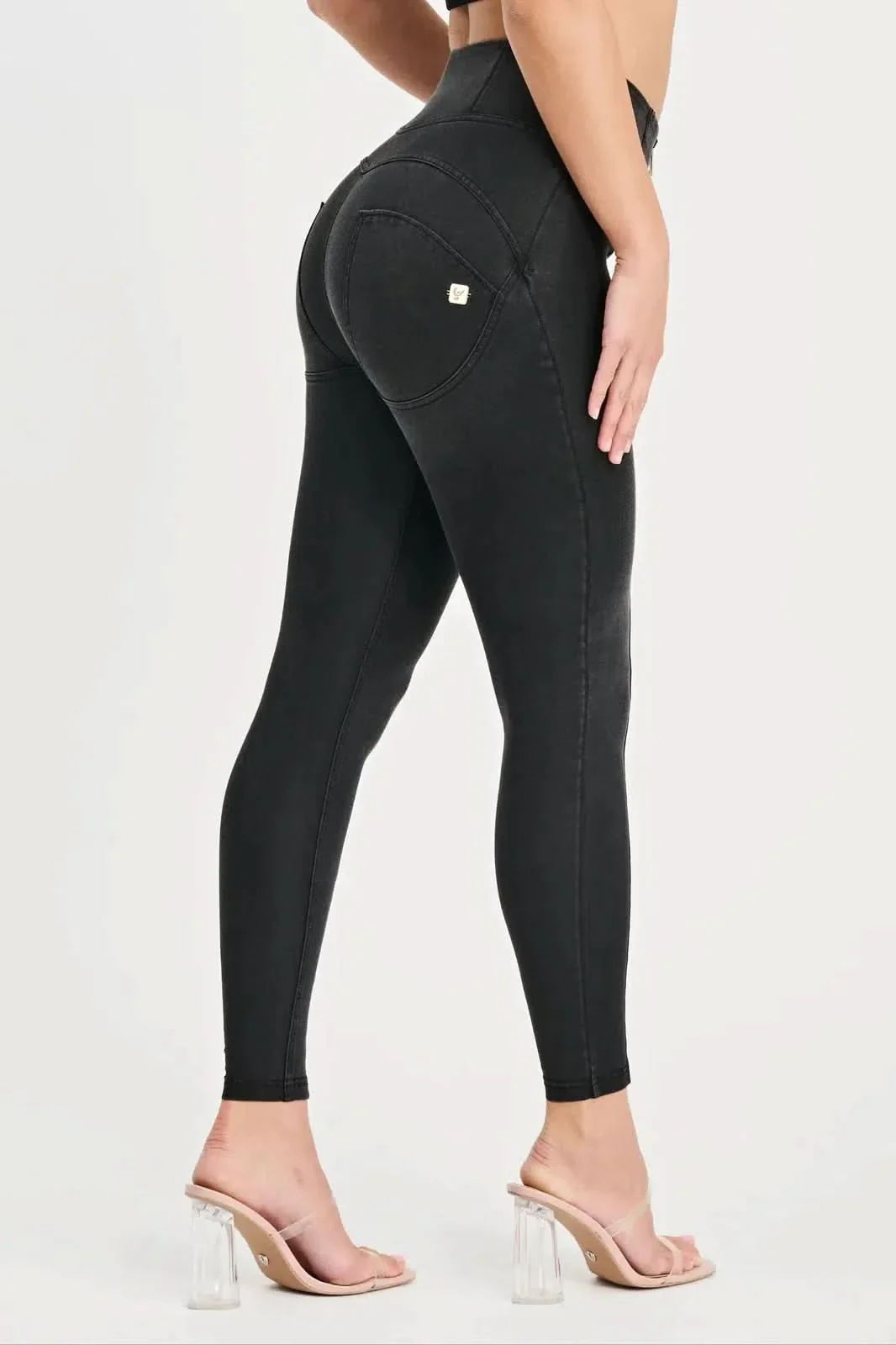 WRUP Denim with Feature Seam - High Waisted - Ankle Length - Black + Black Stitching - Image 6