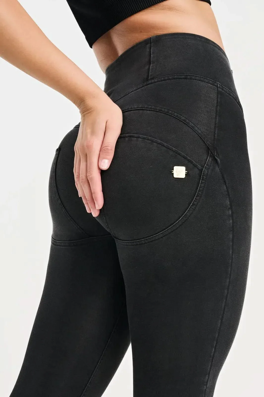 WRUP Denim with Feature Seam - High Waisted - Ankle Length - Black + Black Stitching - Image 9
