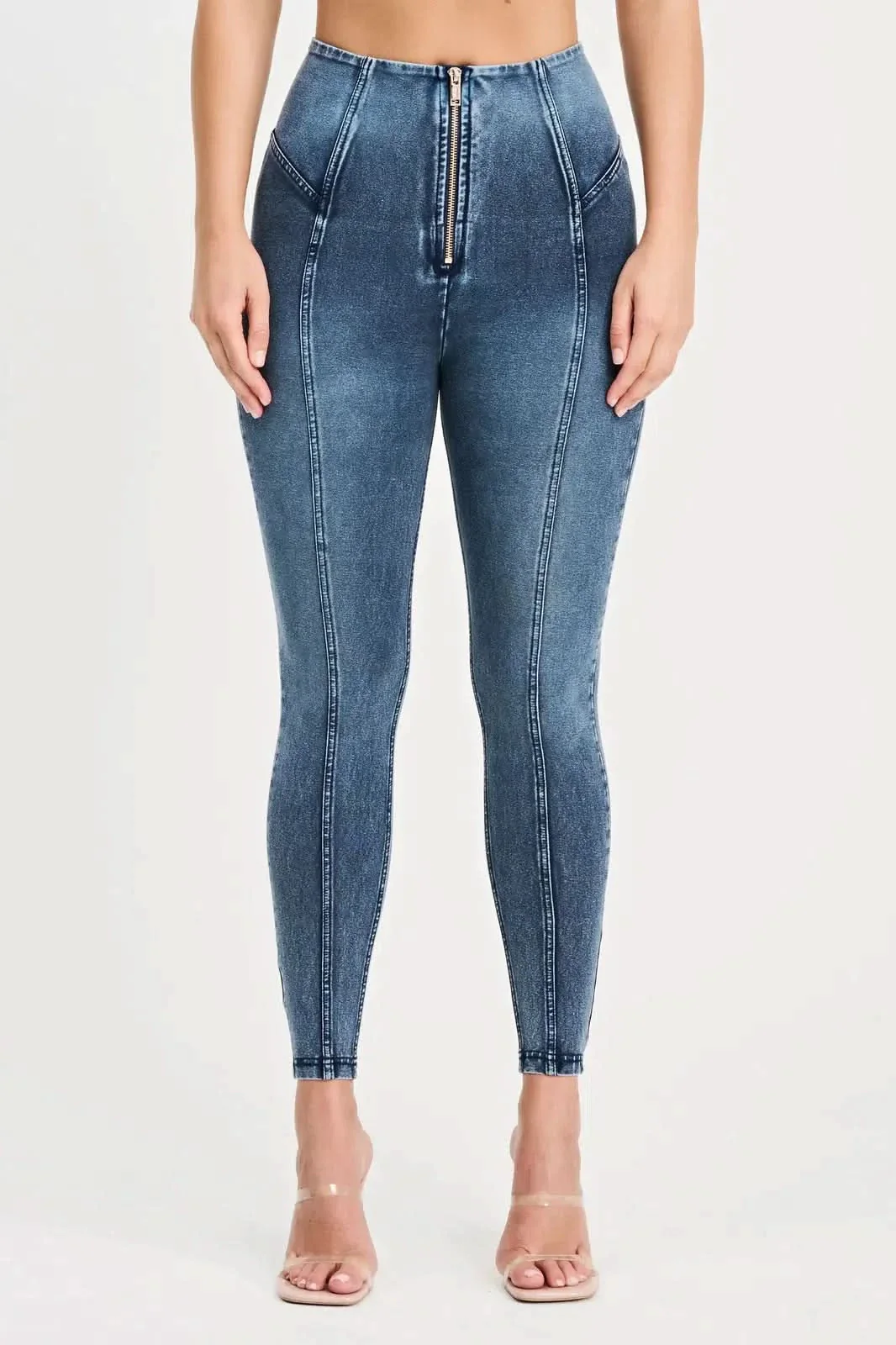 WRUP Denim with Feature Seam - High Waisted - Ankle Length - Vintage Blue + Blue Stitching - Image 7