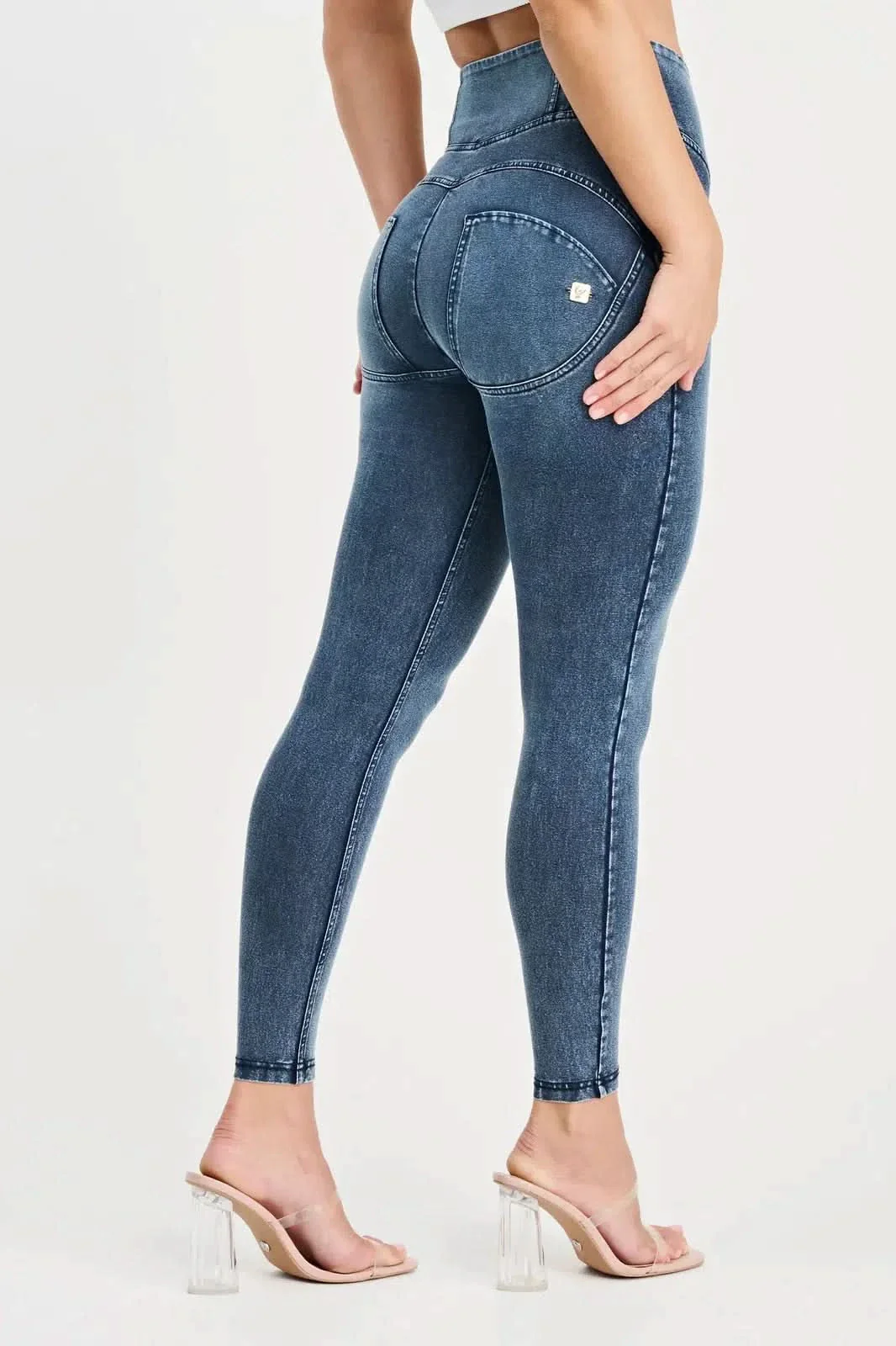 WRUP Denim with Feature Seam - High Waisted - Ankle Length - Vintage Blue + Blue Stitching - Image 8