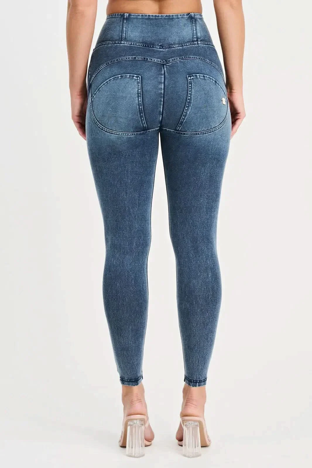 WRUP Denim with Feature Seam - High Waisted - Ankle Length - Vintage Blue + Blue Stitching - Image 9