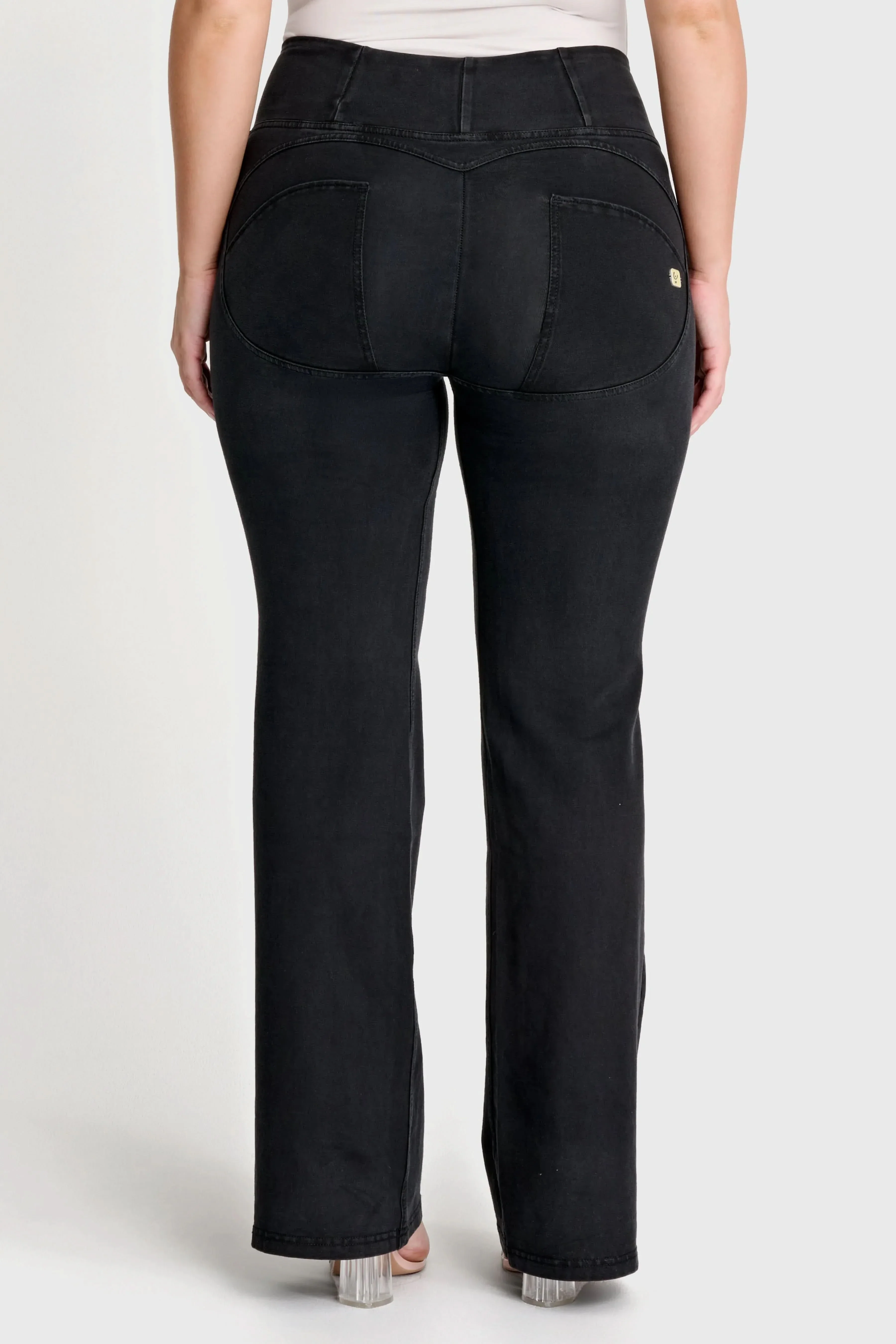 WRUP Denim with Front Pockets - Super High Waisted - Flare - Black + Black Stitching - Image 4