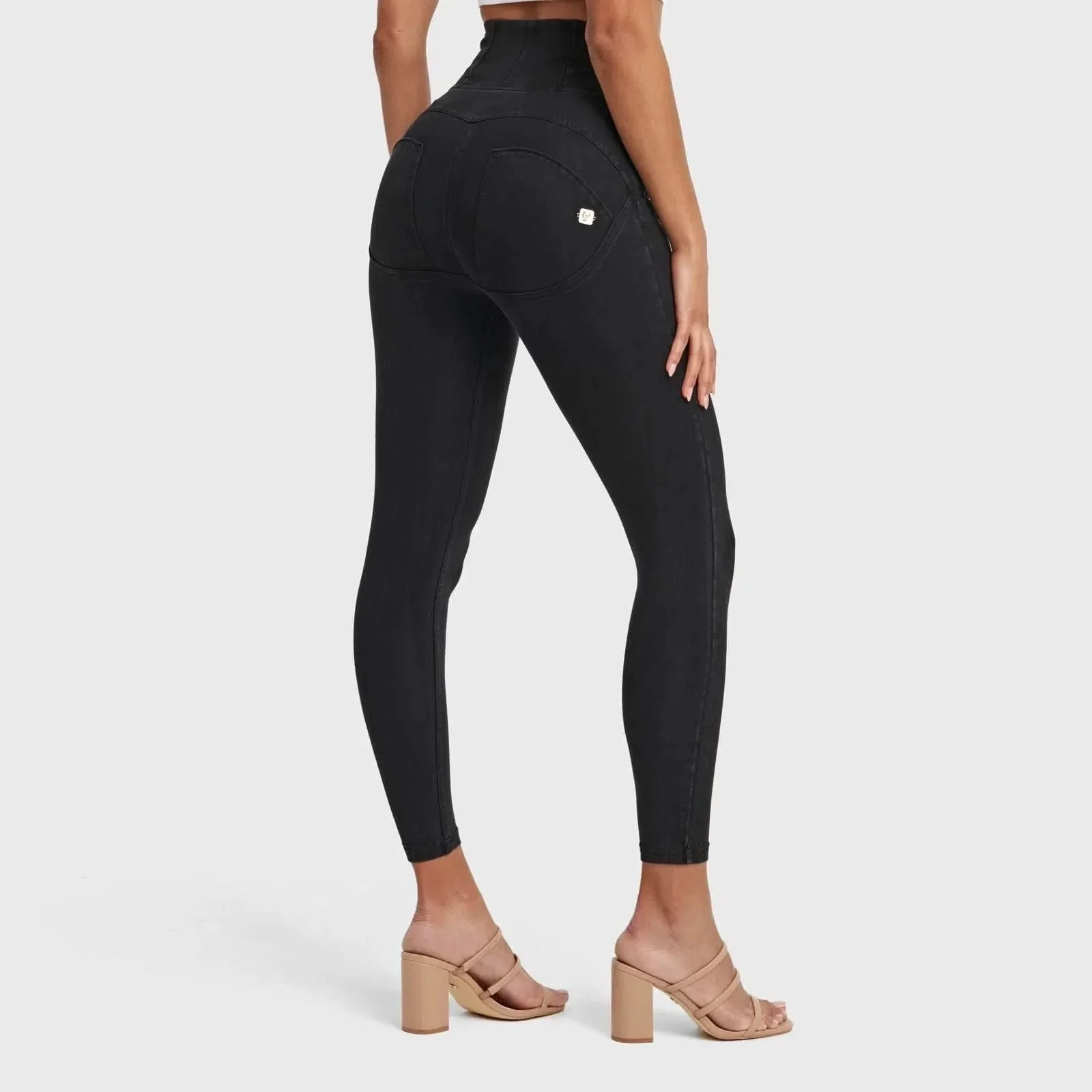 WRUP Denim With Front Pockets - Super High Waisted - Ankle Length - Black + Black Stitching - Image 3