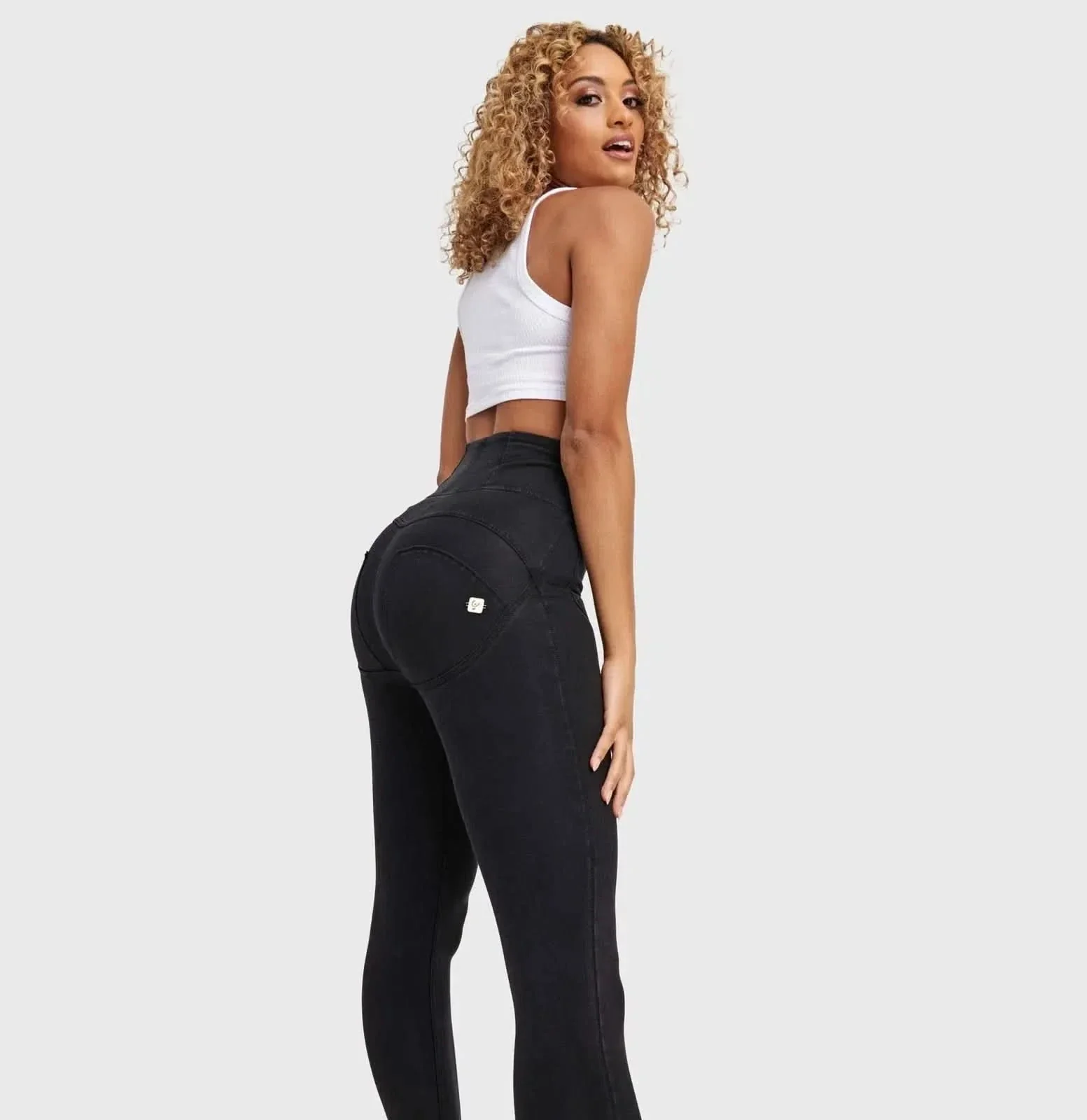 WRUP Denim With Front Pockets - Super High Waisted - Ankle Length - Black + Black Stitching - Image 5