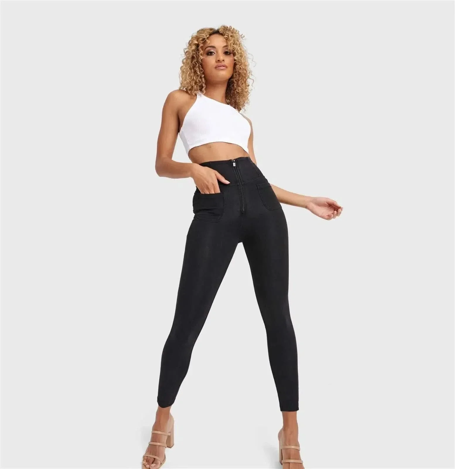 WRUP Denim With Front Pockets - Super High Waisted - Ankle Length - Black + Black Stitching - Image 8