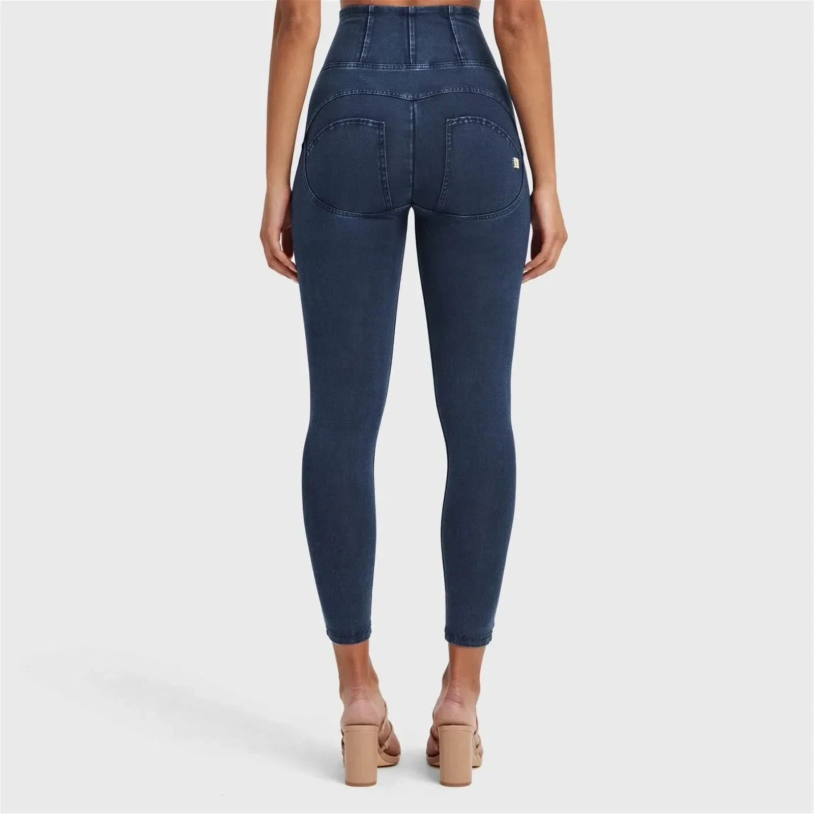 WRUP Denim With Front Pockets - Super High Waisted - Ankle Length - Dark Blue + Blue Stitching - Image 8