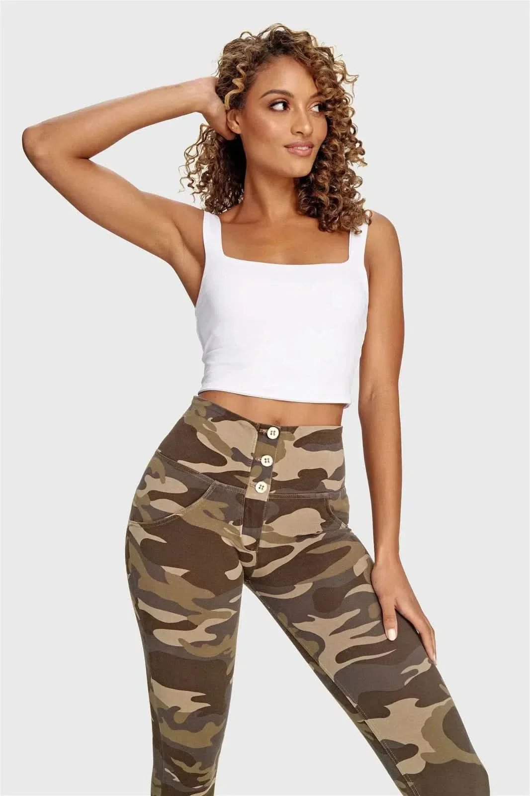 WRUP Fashion 3 Button - High Waisted - Ankle Length - Brown Camo - Image 5