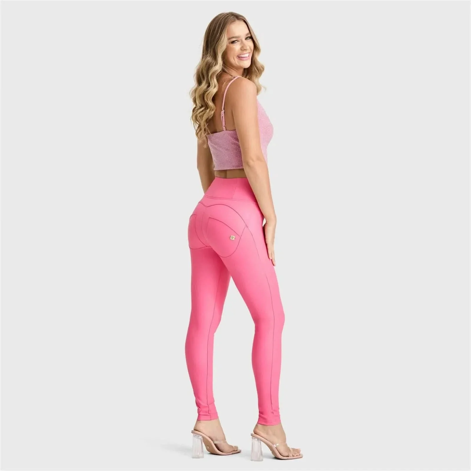 WRUP Faux Leather - High Waisted - Full Length - Candy Pink - Image 6