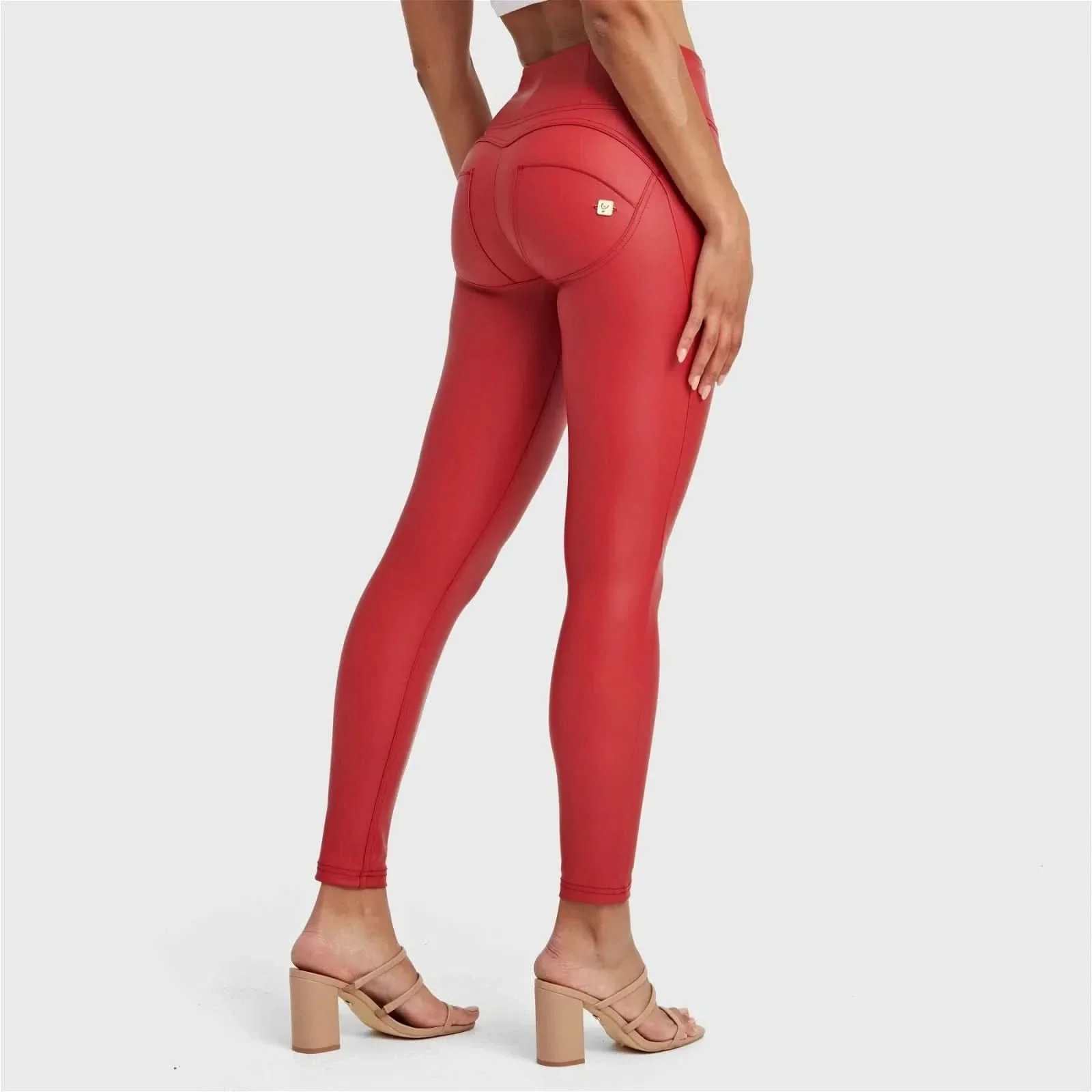 WRUP Faux Leather - High Waisted - Ankle Length - Red - Image 3