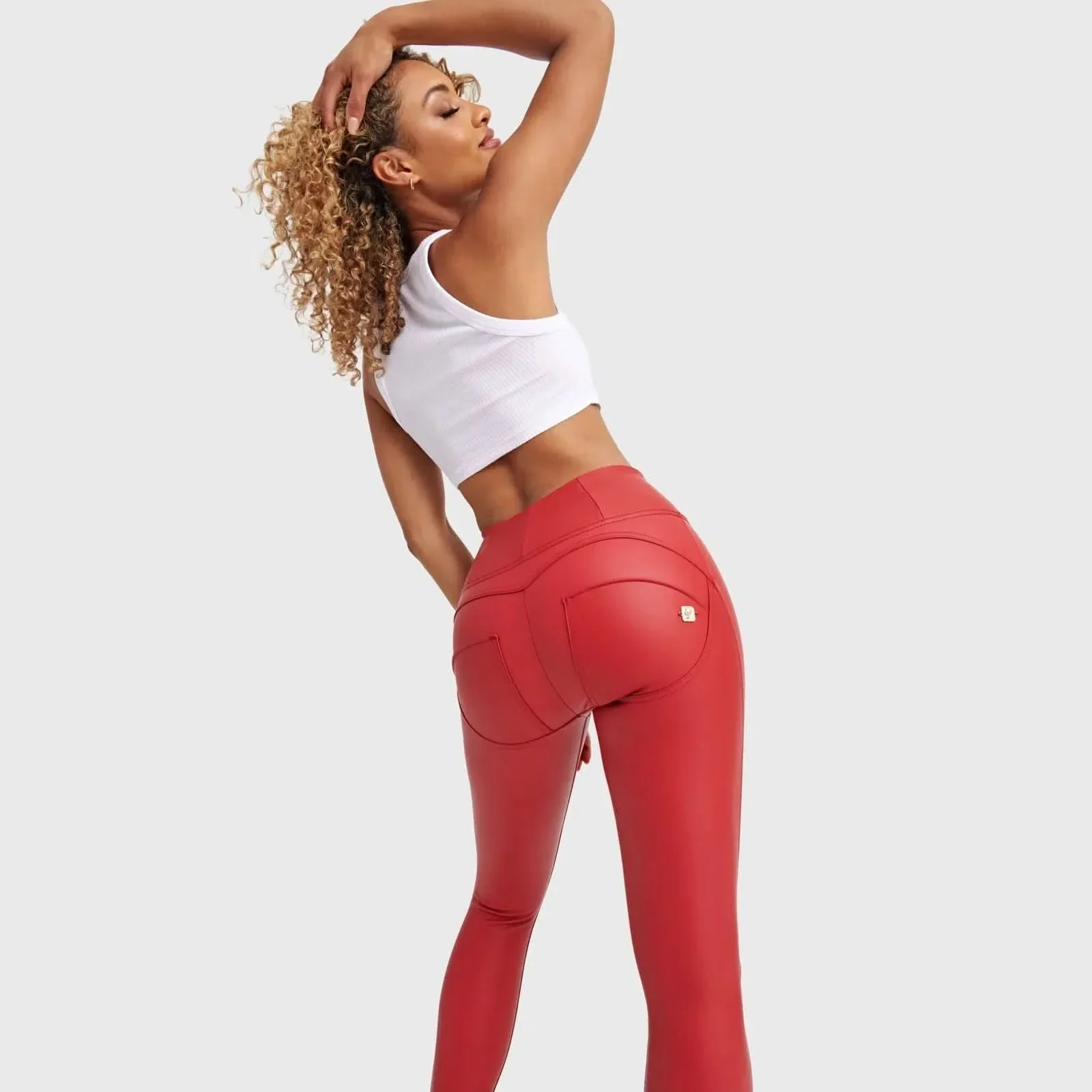 WRUP Faux Leather - High Waisted - Ankle Length - Red - Image 4