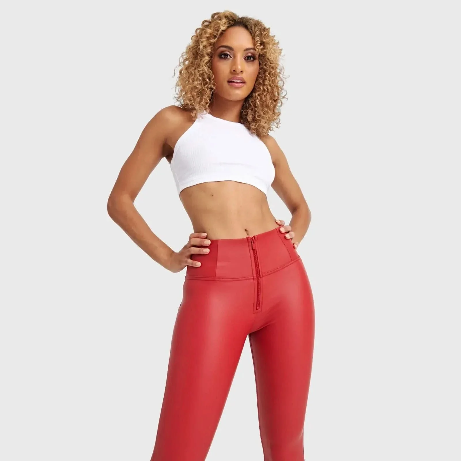 WRUP Faux Leather - High Waisted - Ankle Length - Red - Image 5