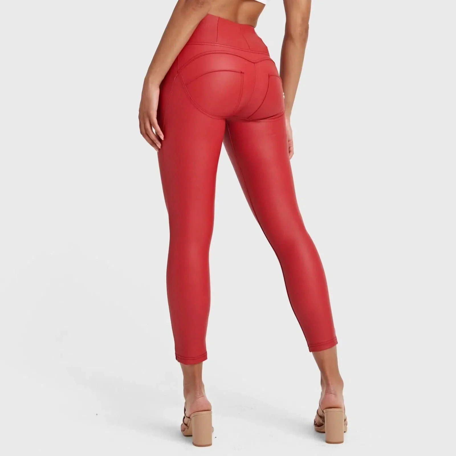 WRUP Faux Leather - High Waisted - Ankle Length - Red - Image 8