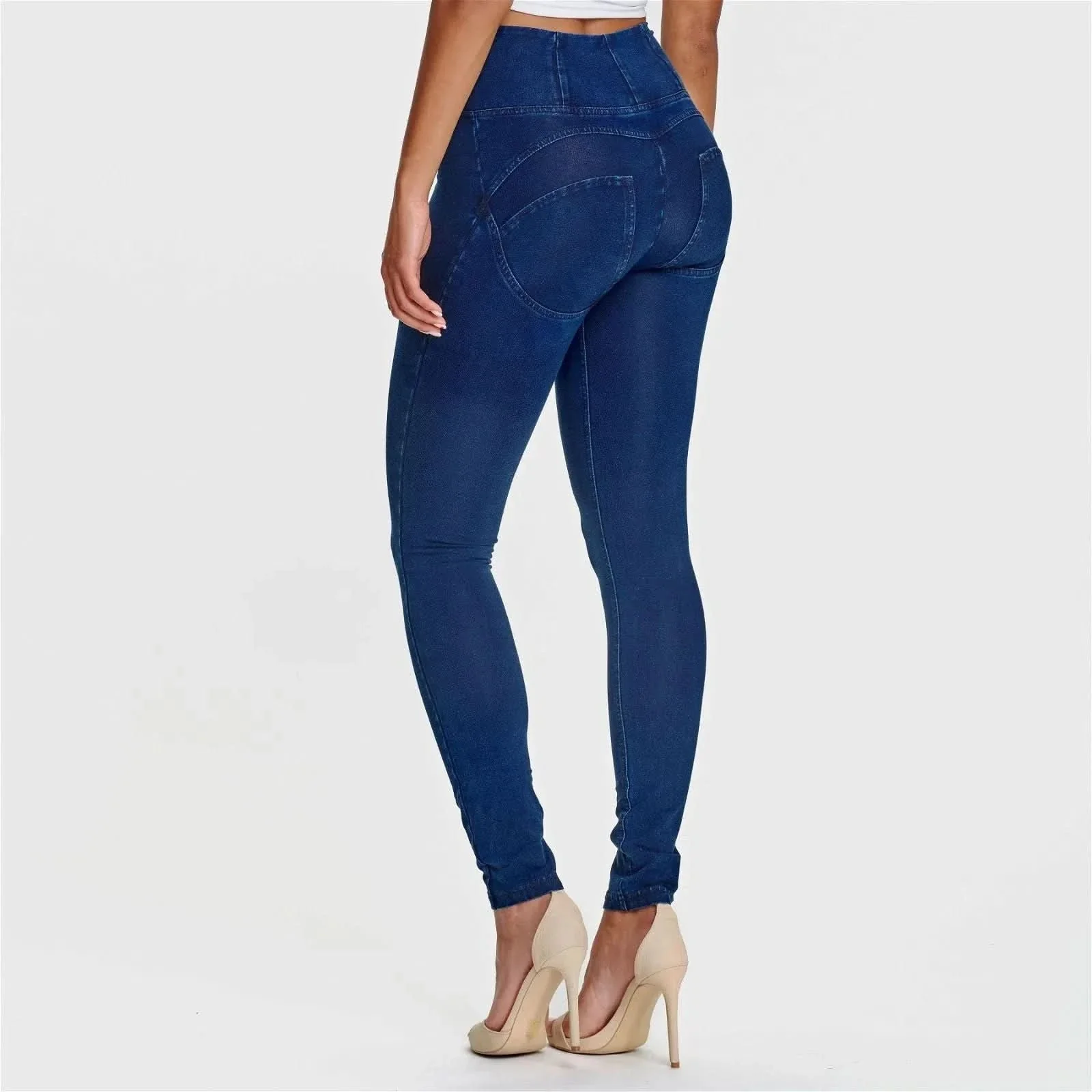 WRUP Denim - High Waisted - Full Length - Dark Blue + Blue Stitching - Image 11