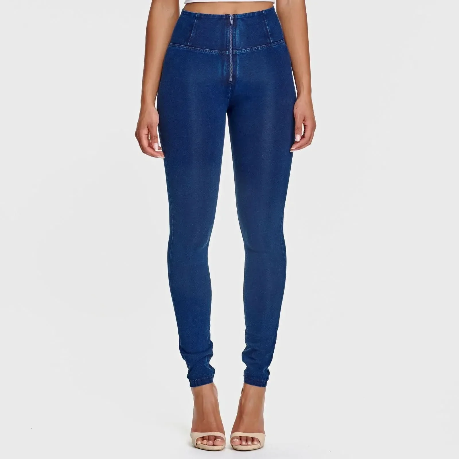 WRUP Denim - High Waisted - Full Length - Dark Blue + Blue Stitching - Image 3