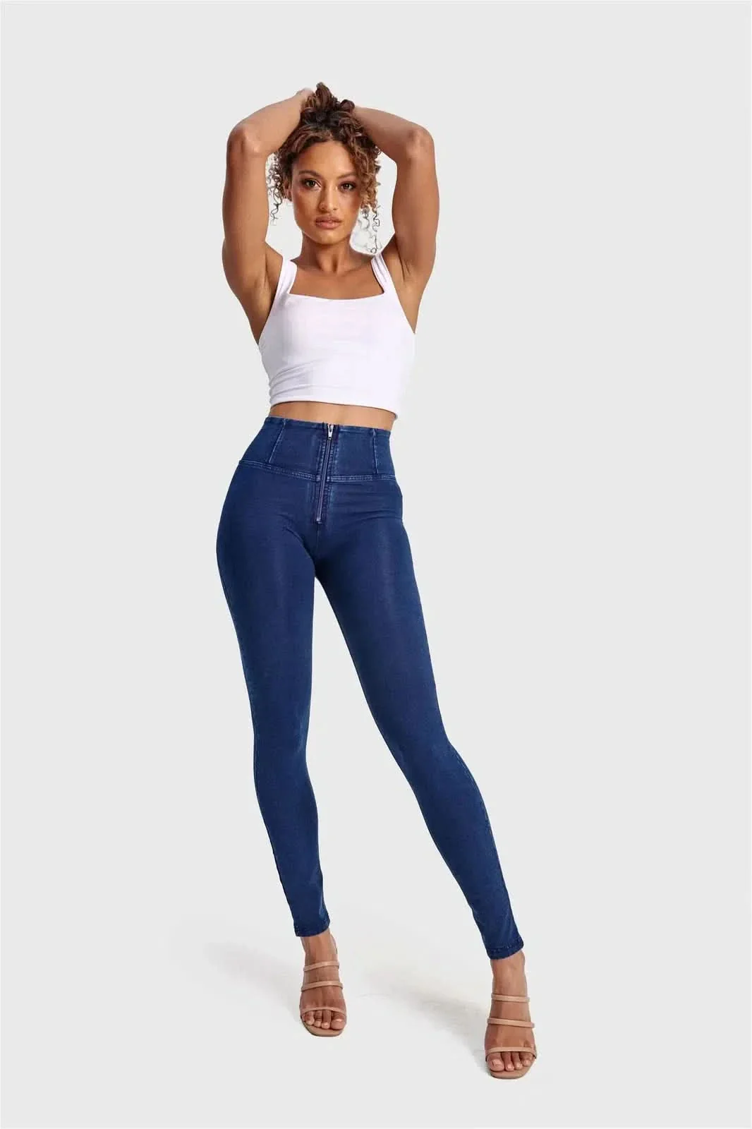 WRUP Denim - High Waisted - Full Length - Dark Blue + Blue Stitching - Image 6