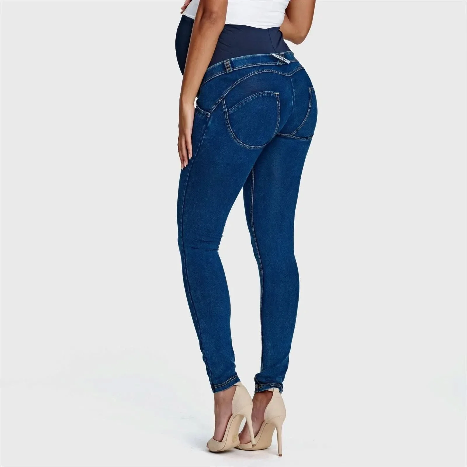 WRUP Maternity Denim - Full Length - Dark Blue + Yellow Stitching - Image 3