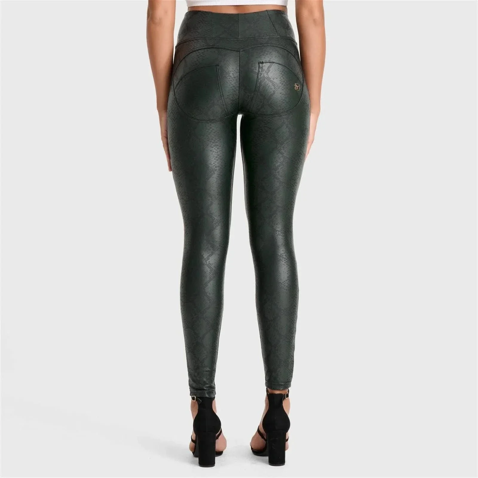 WRUP Python Faux Leather Limited Edition - High Waisted - Full Length - Forest Mist - Image 3