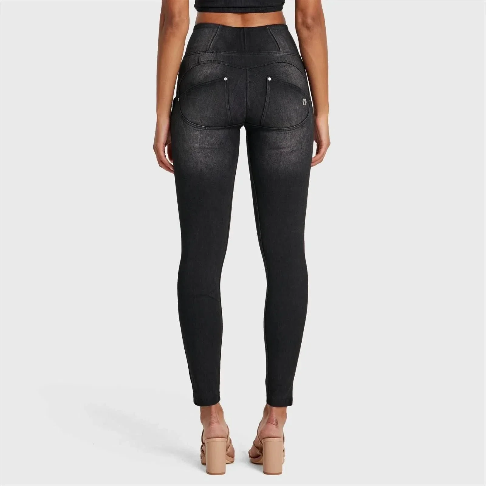 WRUP SNUG Distressed Jeans - High Waisted - Full Length - Black + Black Stitching - Image 10