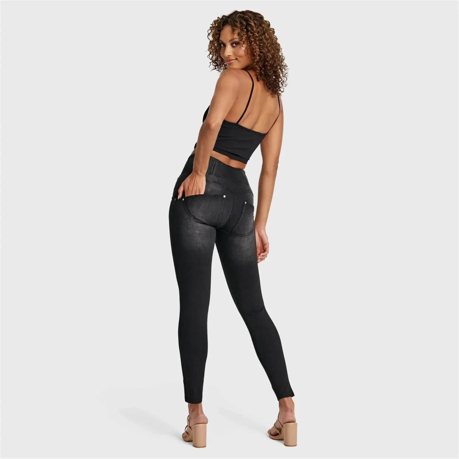 WRUP SNUG Distressed Jeans - High Waisted - Full Length - Black + Black Stitching - Image 7