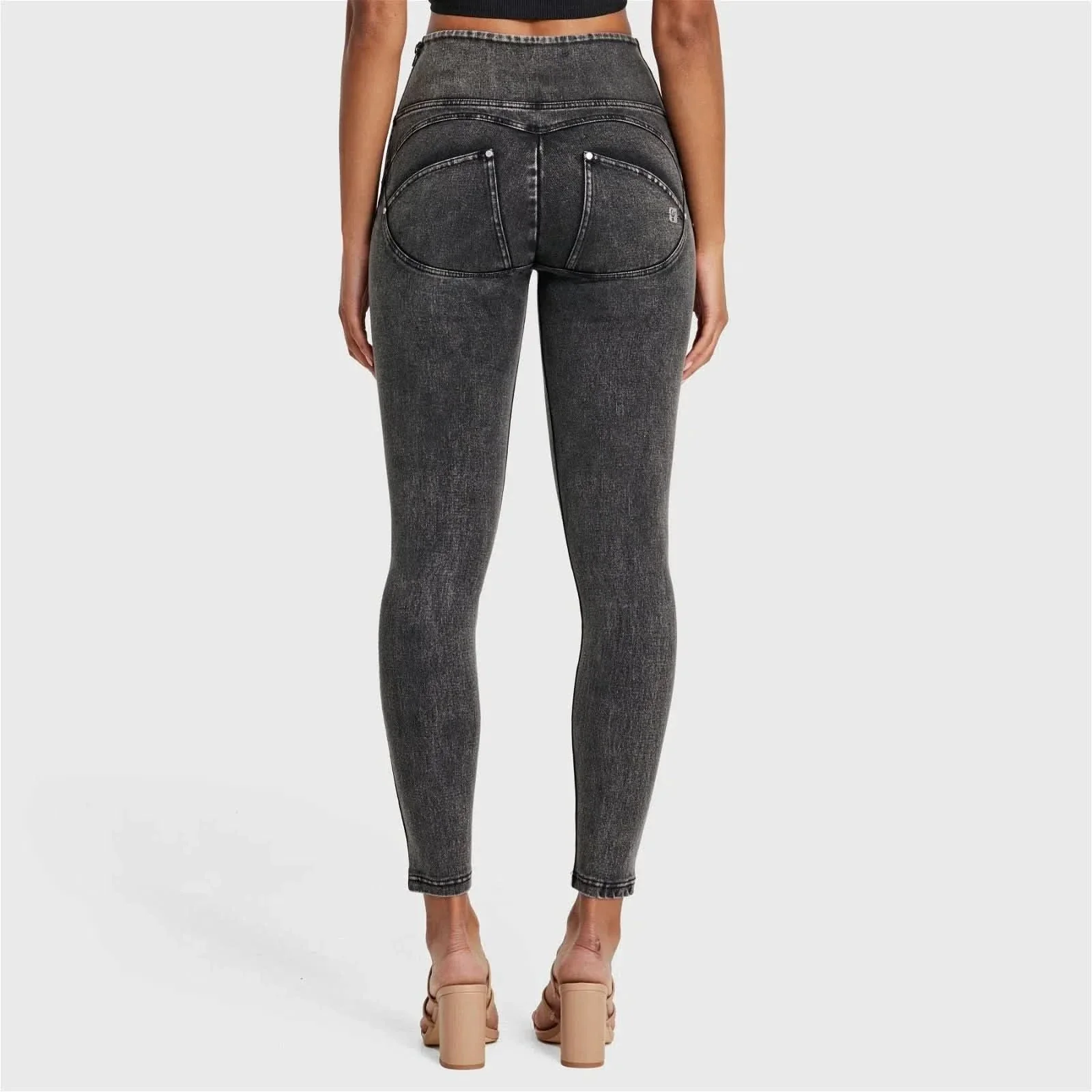 WRUP SNUG Jeans - High Waisted - Full Length - Washed Black + Black Stitching - Image 12