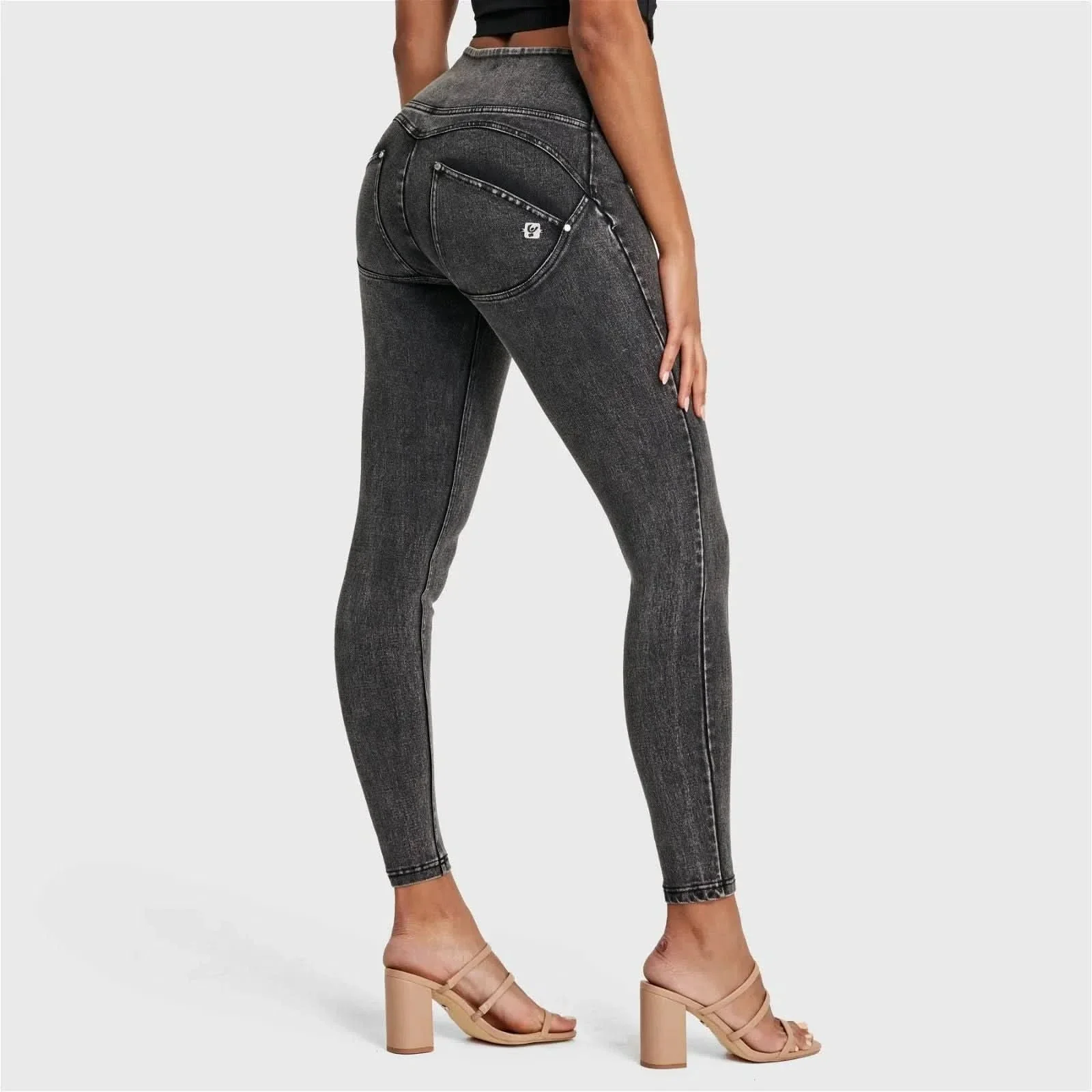 WRUP SNUG Jeans - High Waisted - Full Length - Washed Black + Black Stitching - Image 4