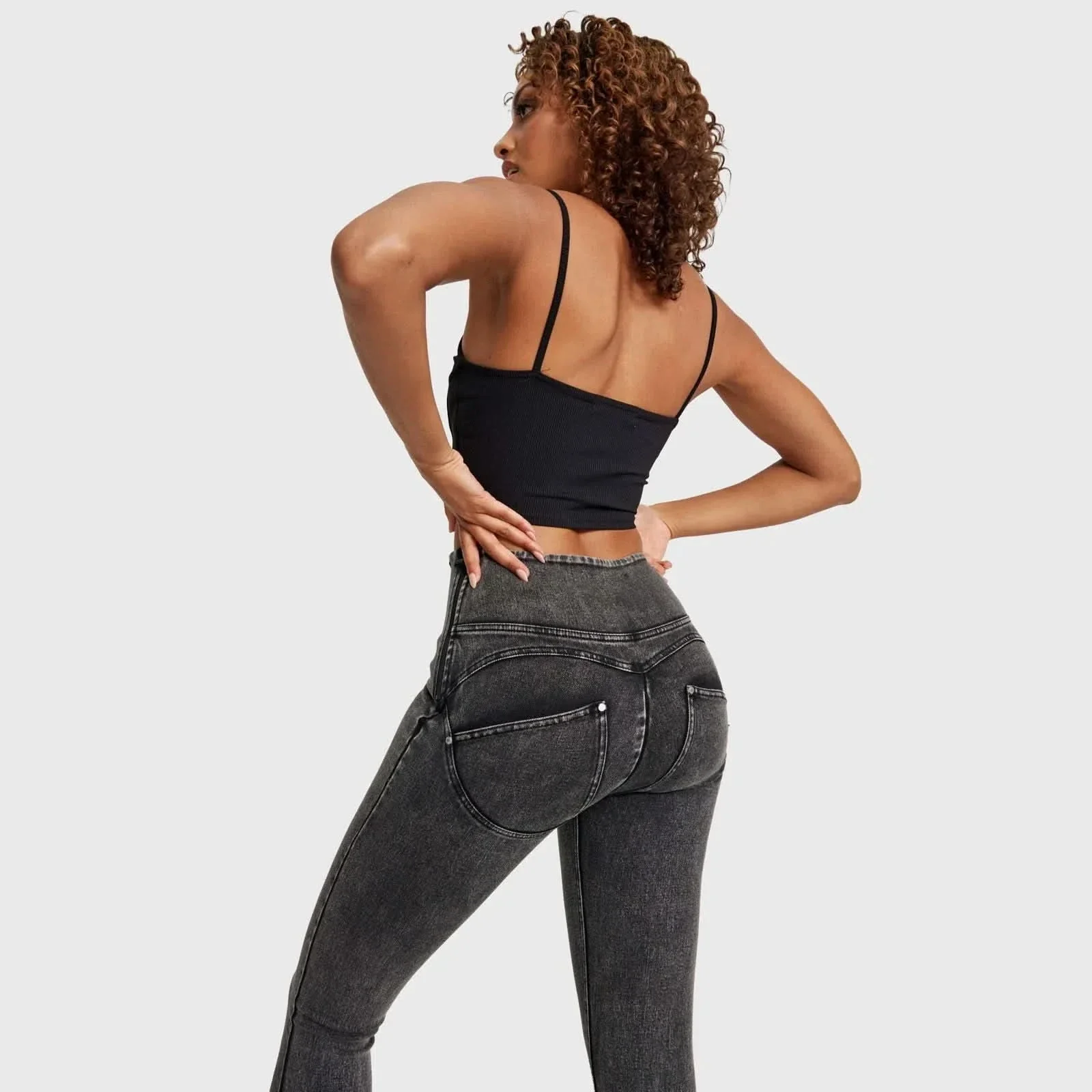 WRUP SNUG Jeans - High Waisted - Full Length - Washed Black + Black Stitching - Image 5