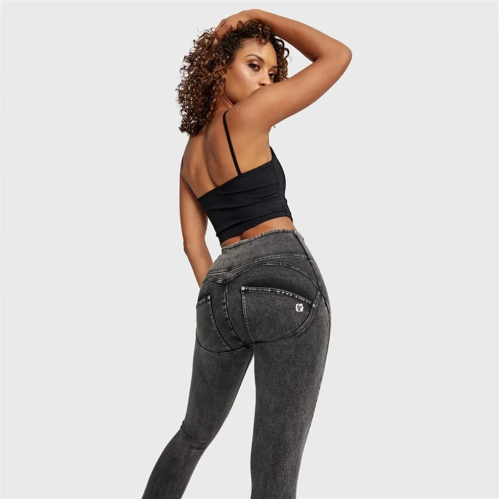 WRUP SNUG Jeans - High Waisted - Full Length - Washed Black + Black Stitching - Image 7