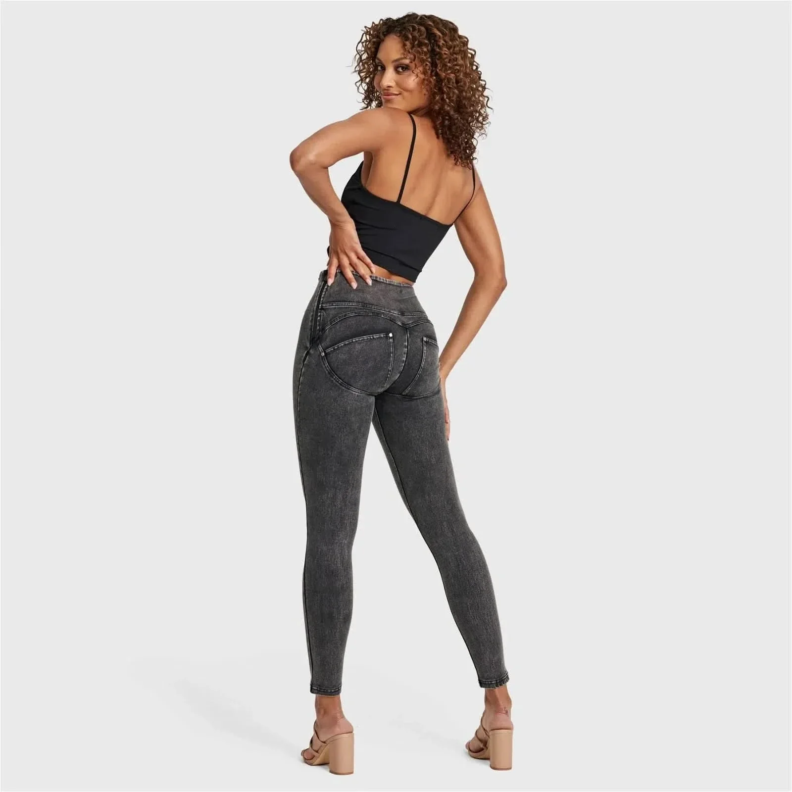 WRUP SNUG Jeans - High Waisted - Full Length - Washed Black + Black Stitching - Image 8