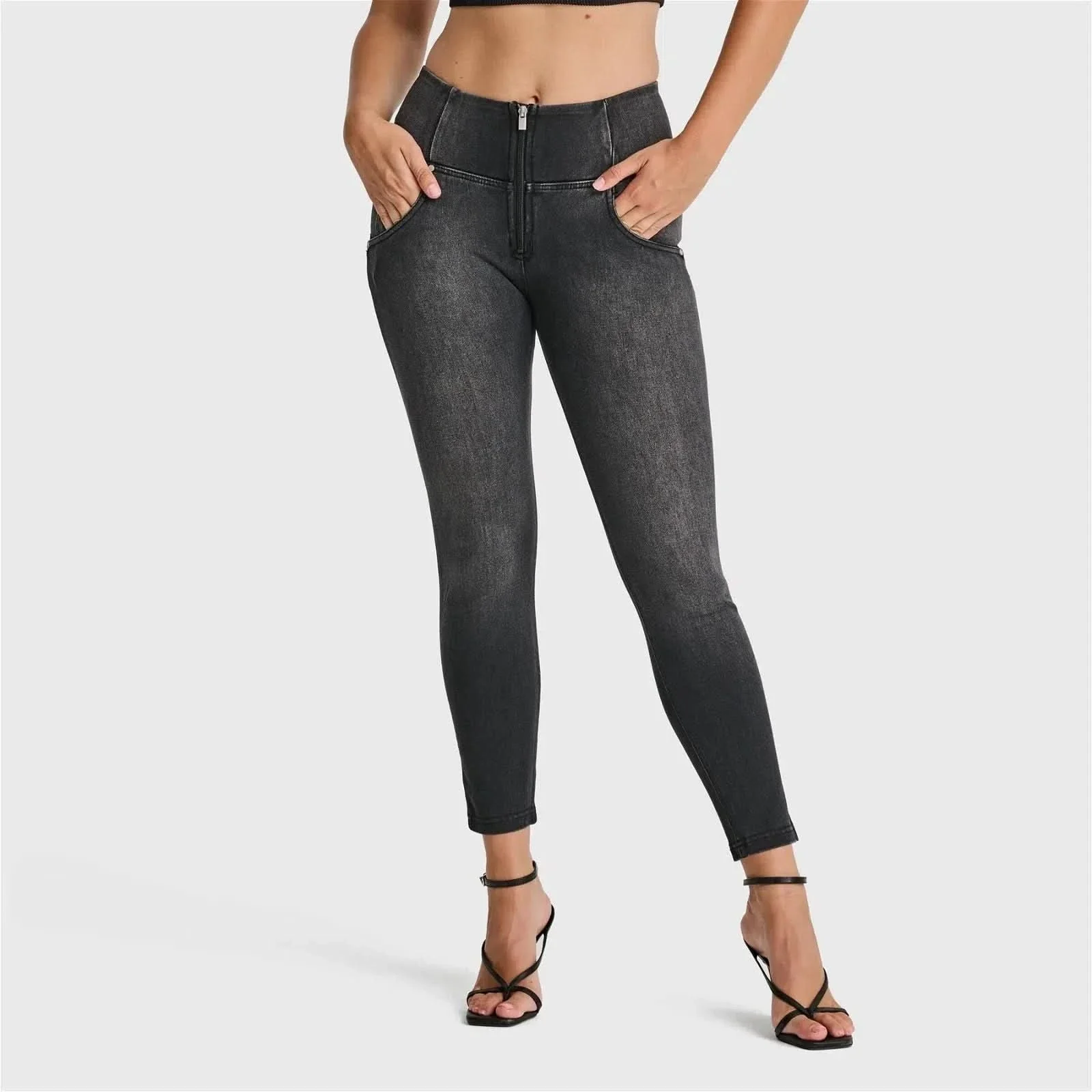 WRUP SNUG Jeans - High Waisted - Ankle Length - Black + Black Stitching - Image 4
