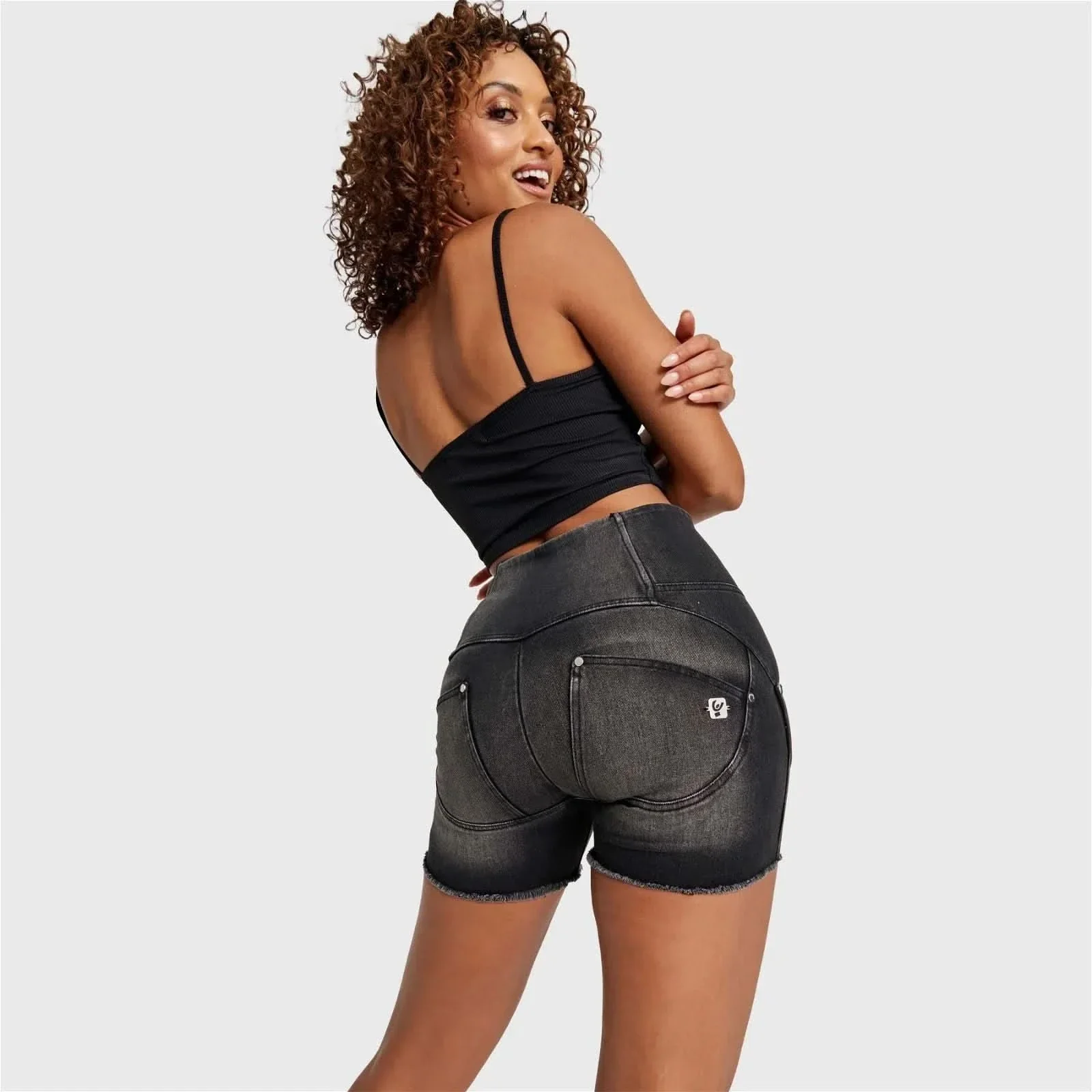 WRUP SNUG Jeans - High Waisted - Shorts - Black + Black Stitching - Image 4