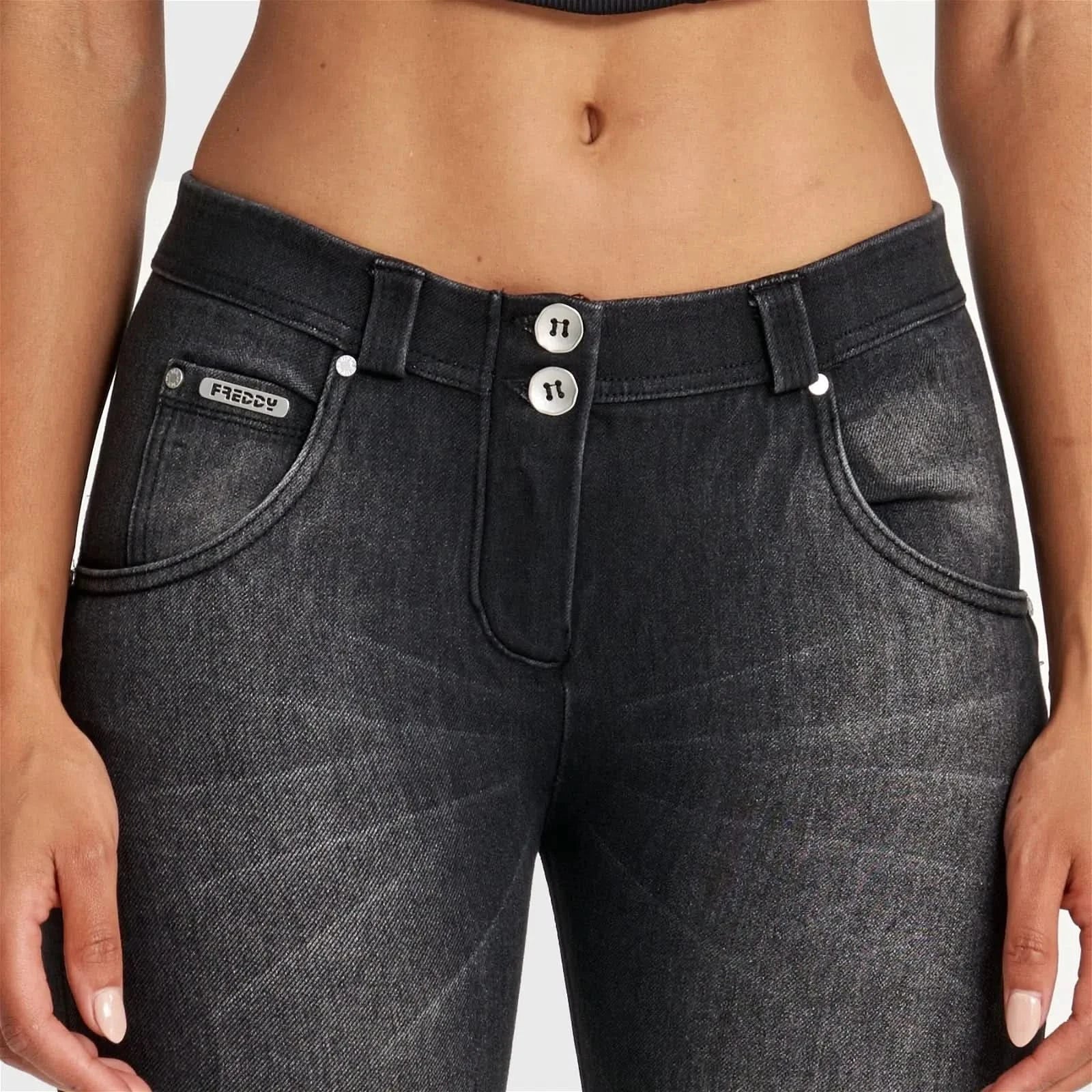 WRUP SNUG Jeans - Mid Rise - Full Length - Black + Black Stitching - Image 12