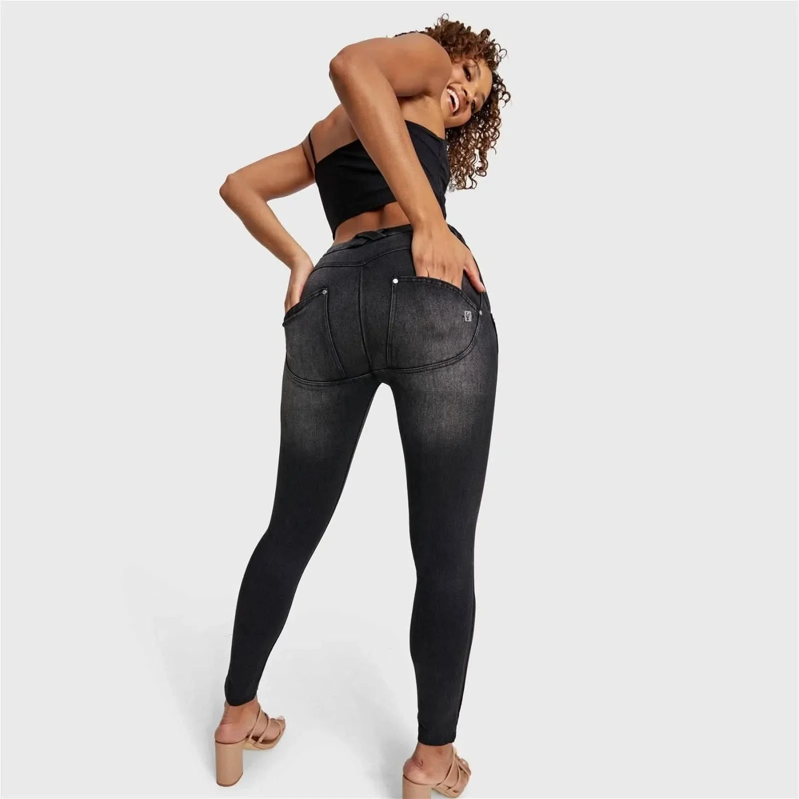 WRUP SNUG Jeans - Mid Rise - Full Length - Black + Black Stitching - Image 4