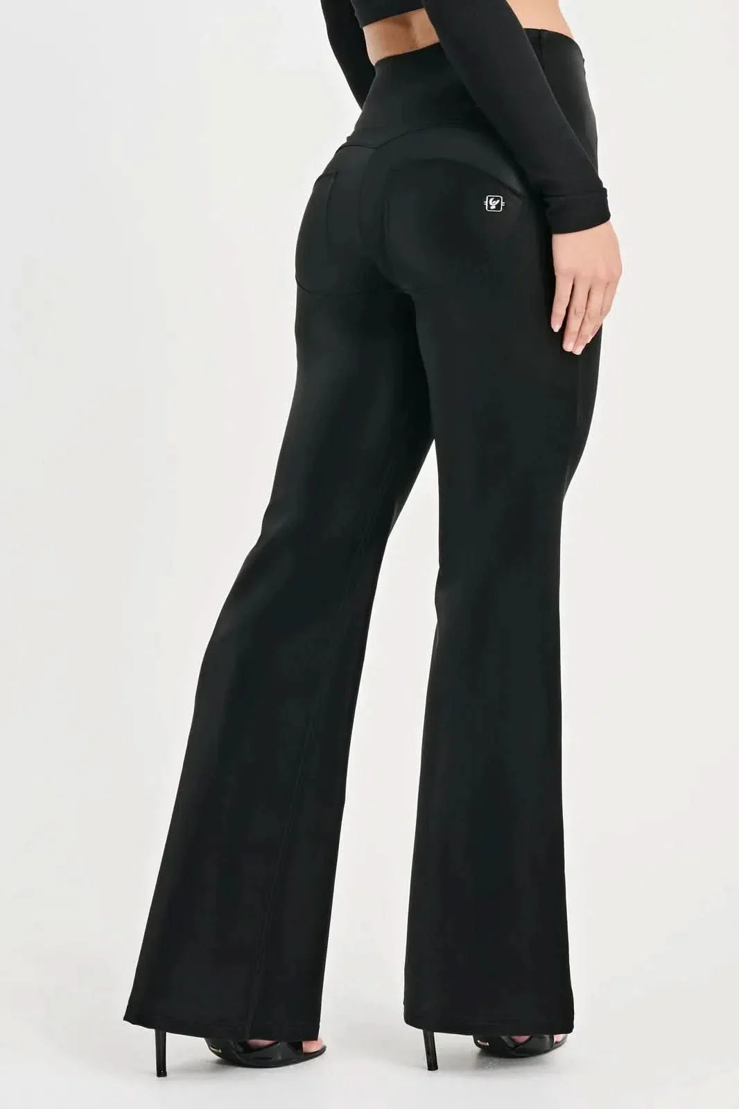 WRUP Velvet Faux Leather - High Waisted - Super Flare - Black - Image 6