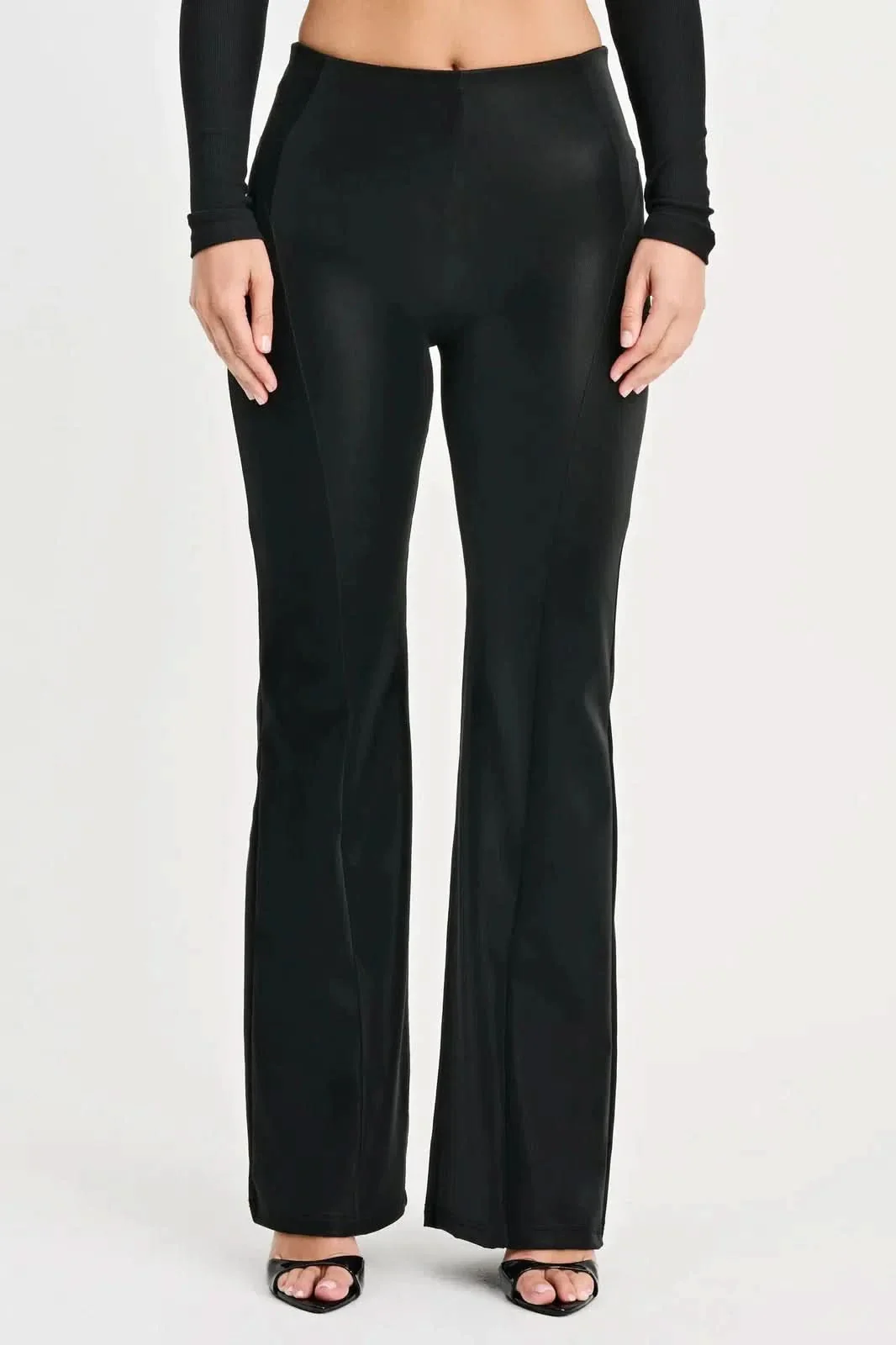 WRUP Velvet Faux Leather - High Waisted - Super Flare - Black - Image 8