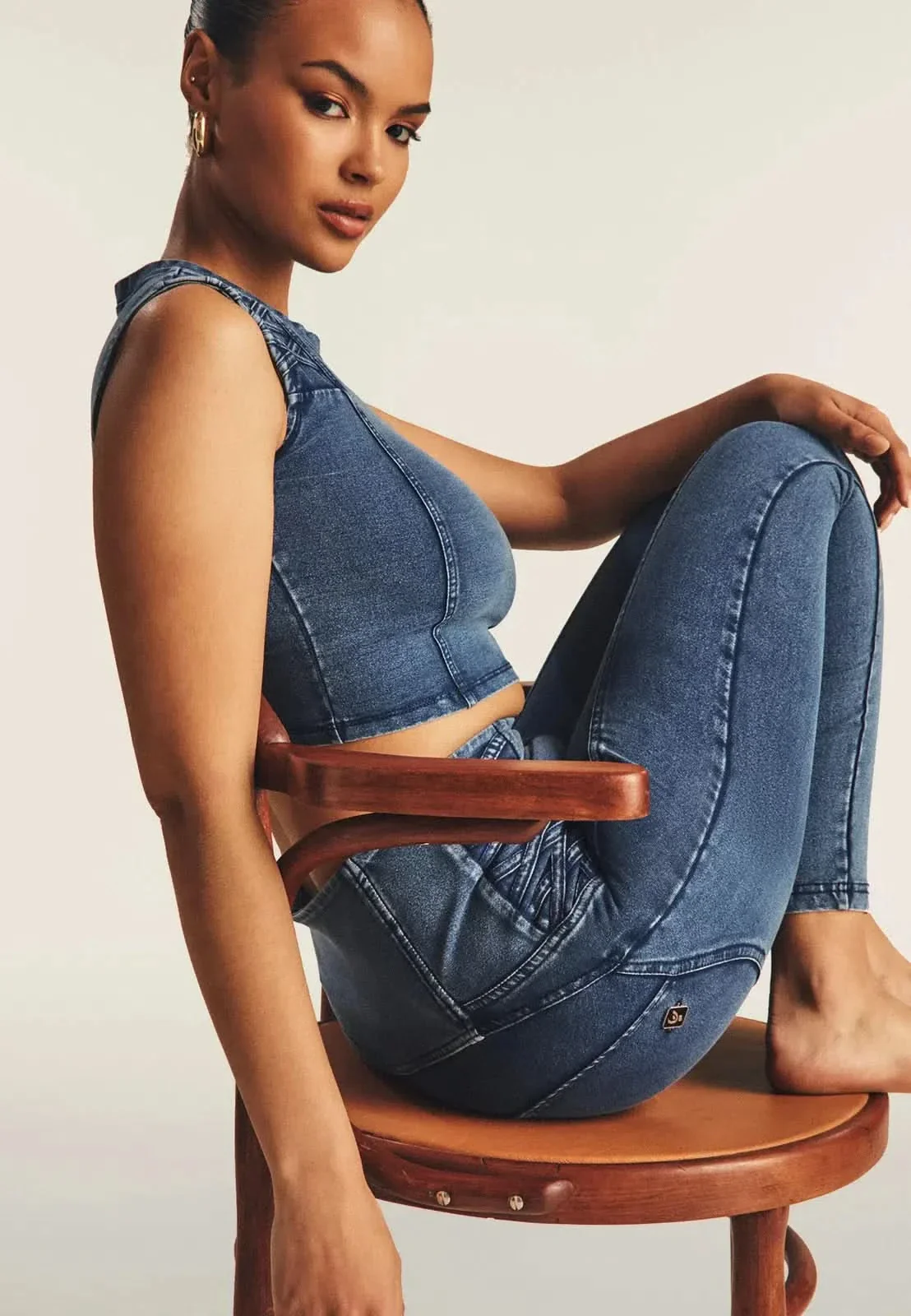 WRUP Denim Criss Cross Detail - High Waisted - Ankle Length - Indigo Denim + Blue Stitching - Image 7