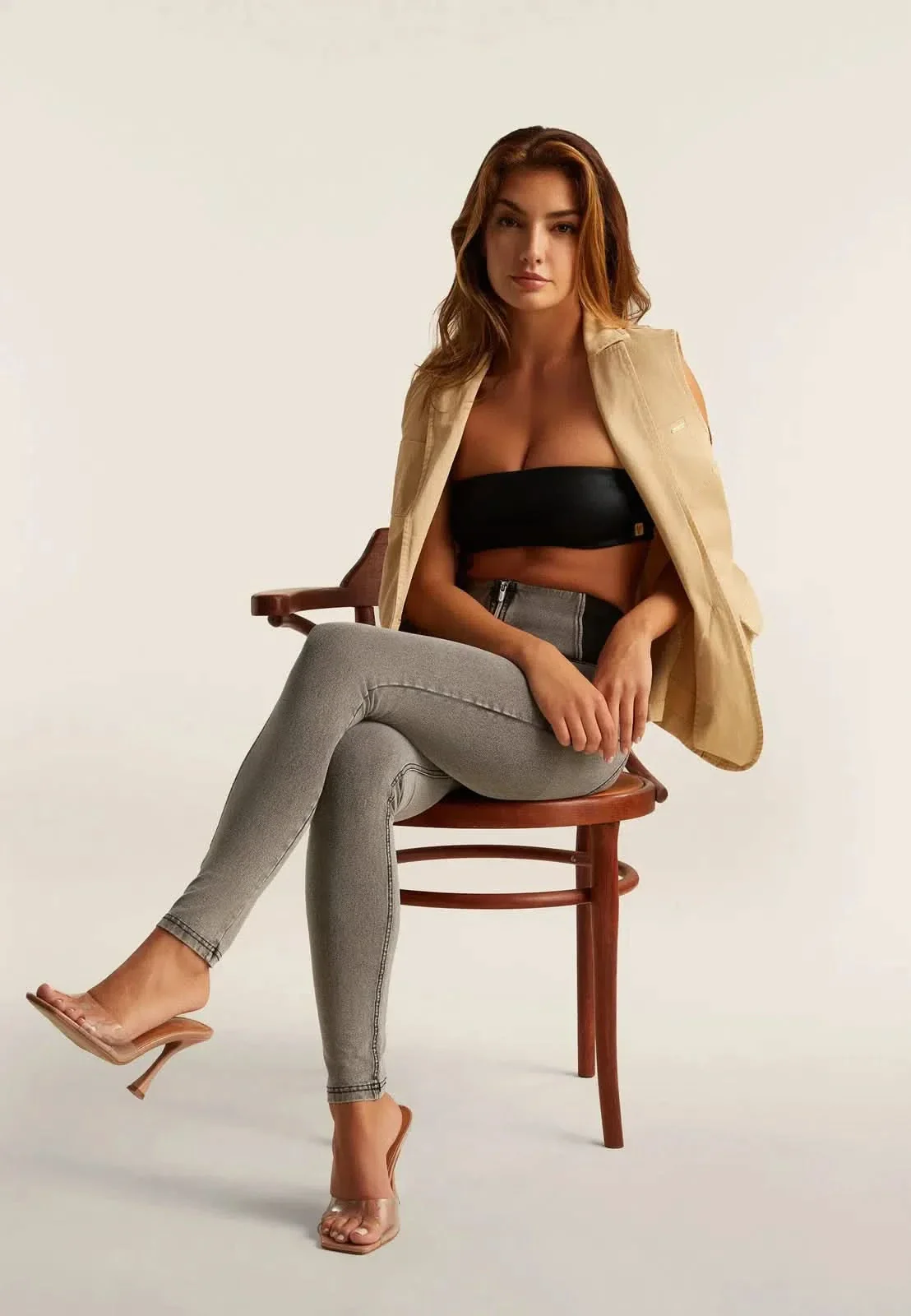 WRUP Denim with Elastane Side - High Waisted - Full Length - Grey + Black Stitching - Image 5