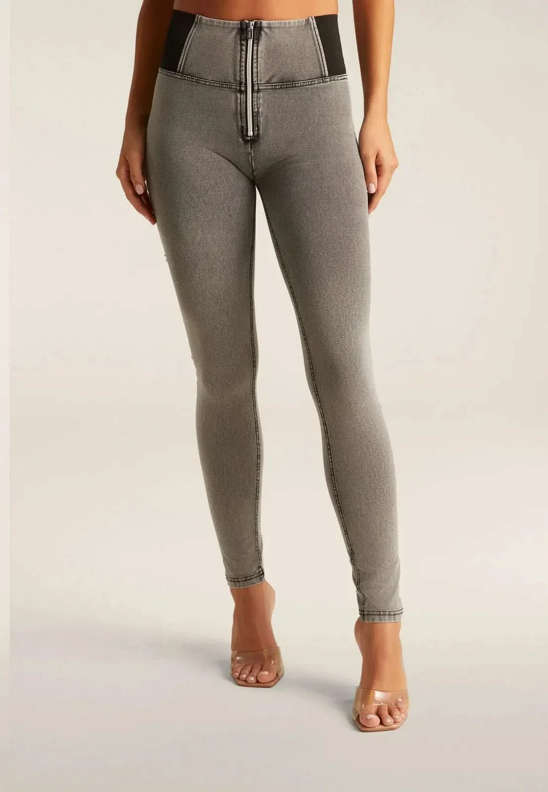 WRUP Denim with Elastane Side - High Waisted - Full Length - Grey + Black Stitching - Image 6