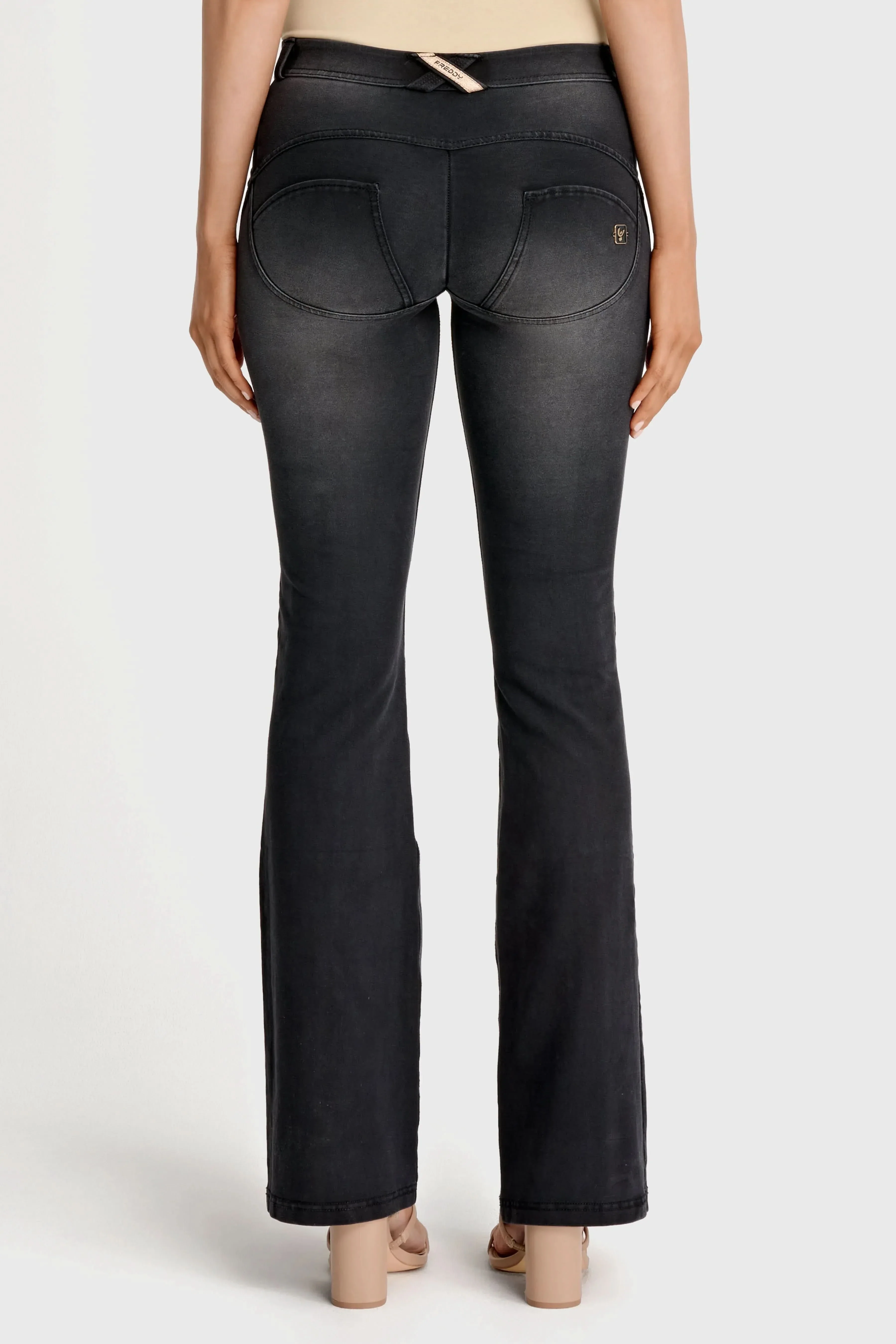 WRUP Denim with Gold Zip - Mid Rise - Flare - Black + Black Stitching - Image 4