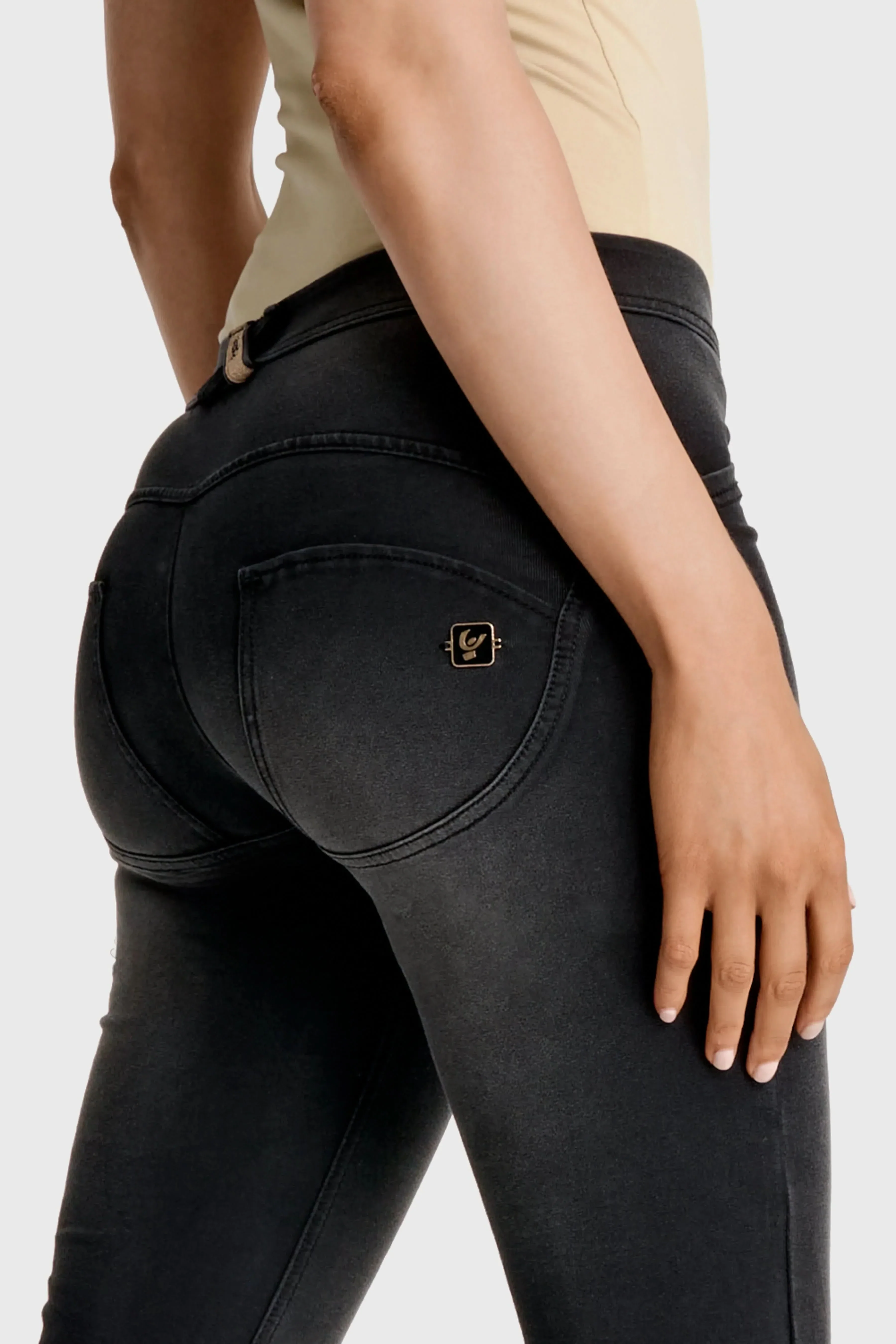 WRUP Denim with Gold Zip - Mid Rise - Flare - Black + Black Stitching - Image 5