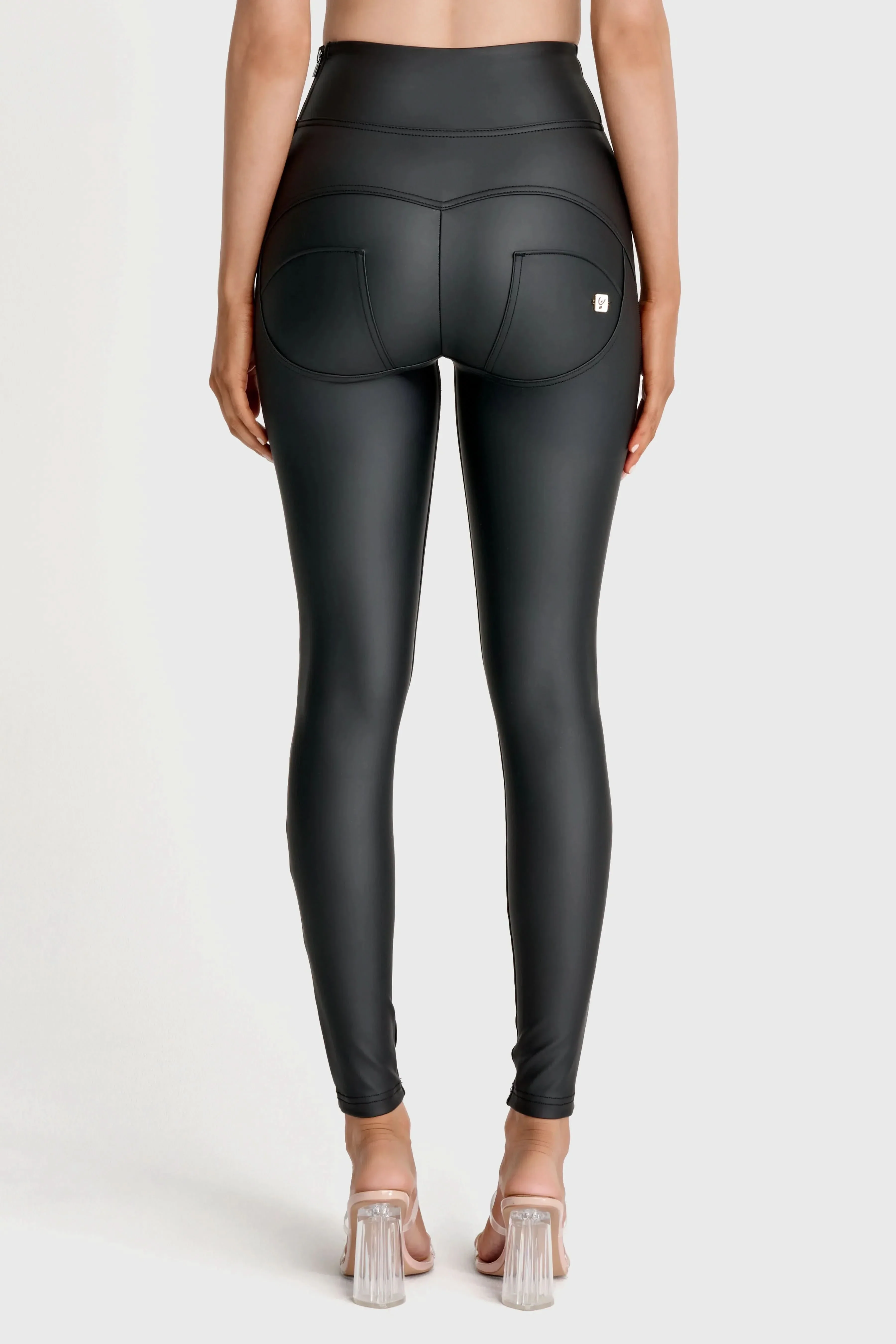 WRUP Faux Leather with Button Detail - Super High Waisted - Full Length - Black - Image 7